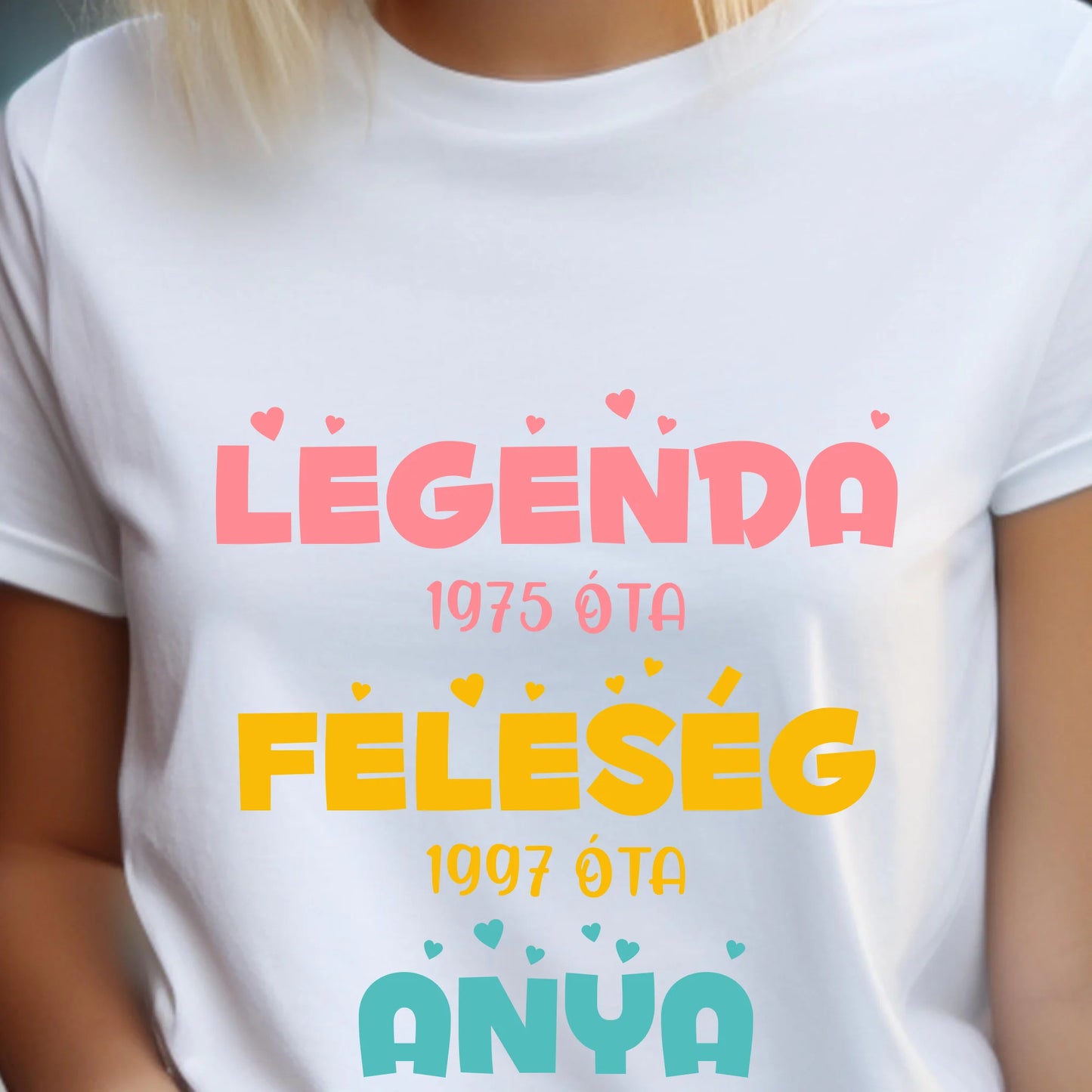 Legenda, feleség, anya, mama saját dátummal női póló