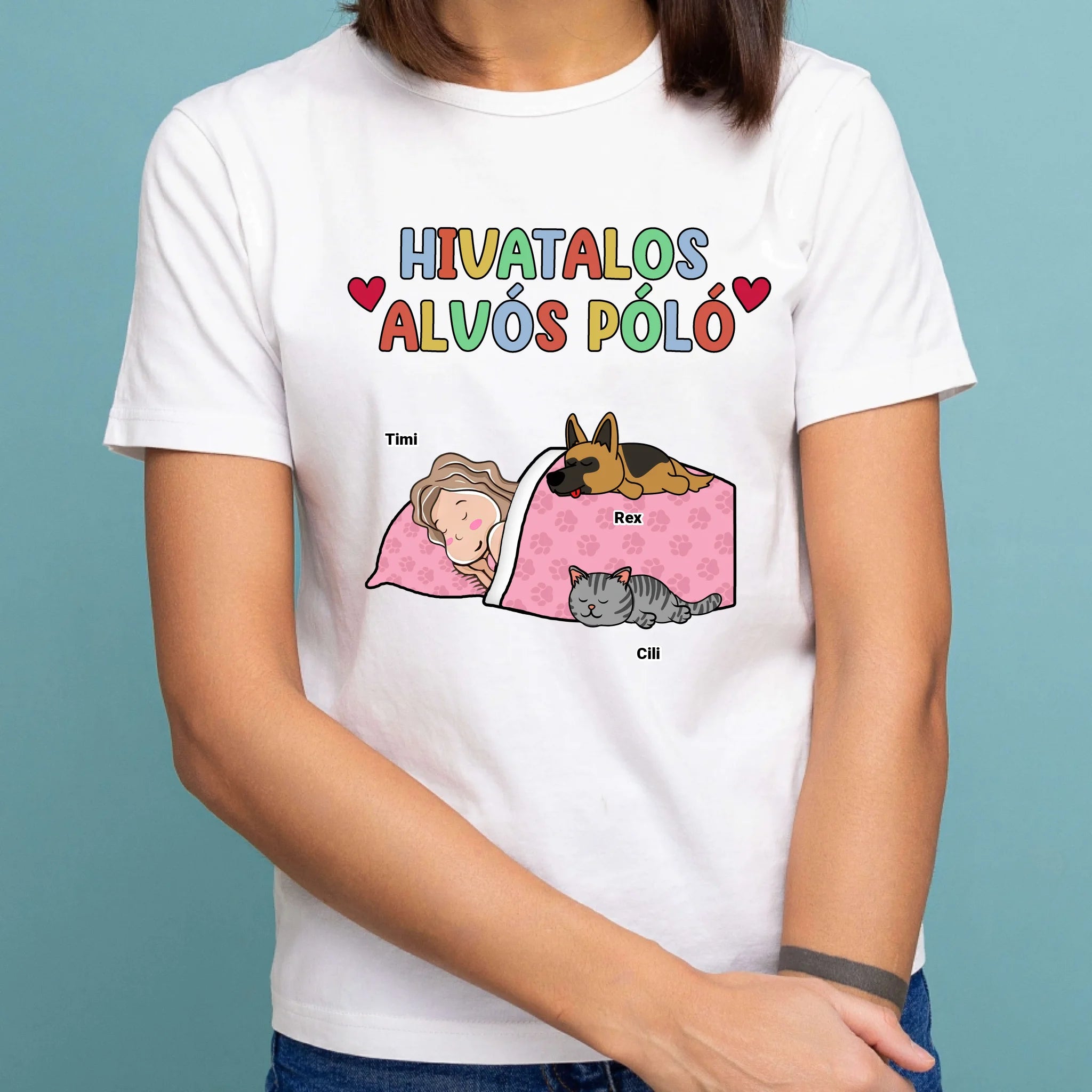 Hivatalos alvós póló egyedi gazdi és házi kedvenc macskával és kutyussal póló - női, férfi