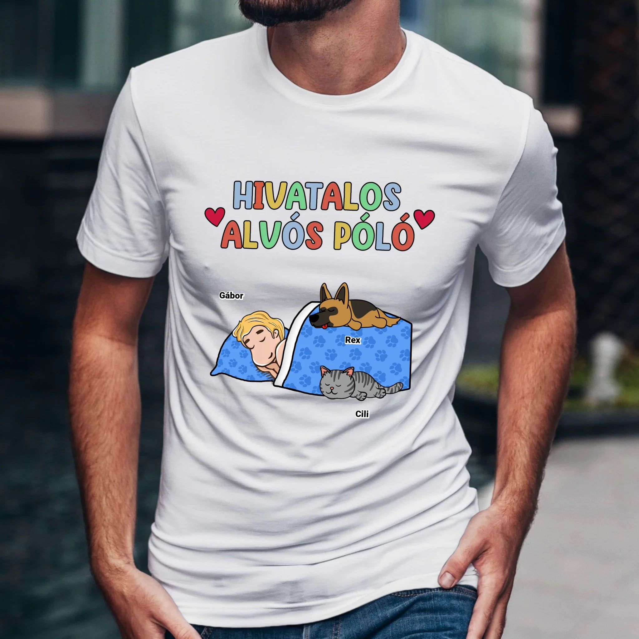 Hivatalos alvós póló egyedi gazdi és házi kedvenc macskával és kutyussal póló - női, férfi