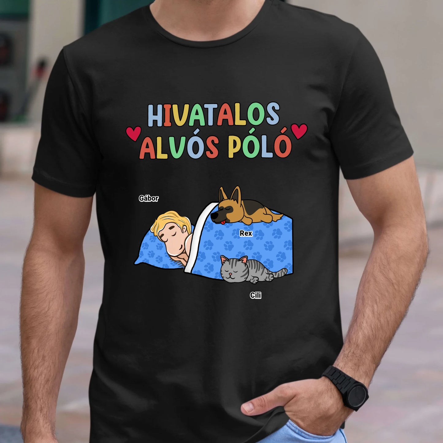 Hivatalos alvós póló egyedi gazdi és házi kedvenc macskával és kutyussal póló - férfi, női