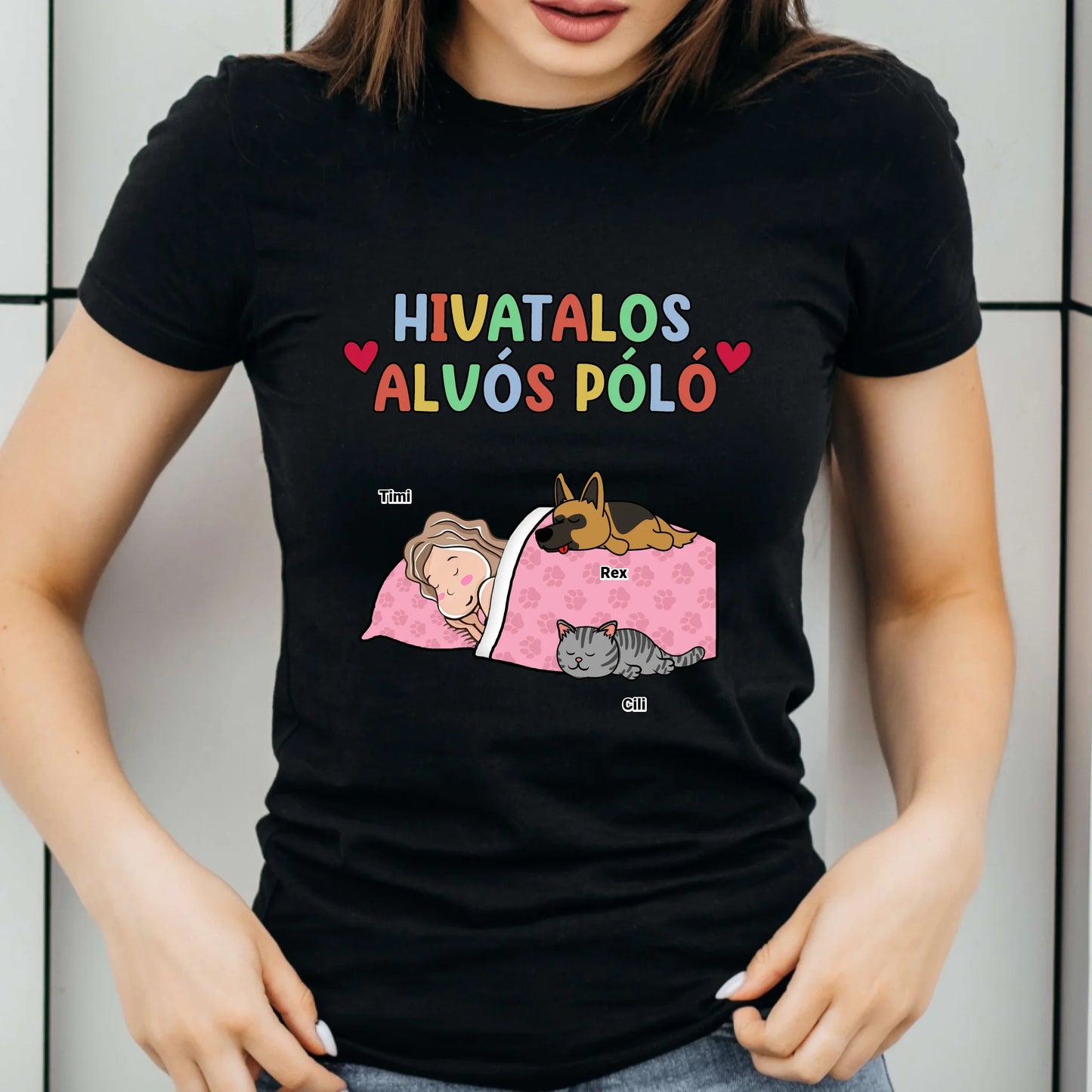 Hivatalos alvós póló egyedi gazdi és házi kedvenc macskával és kutyussal póló - férfi, női