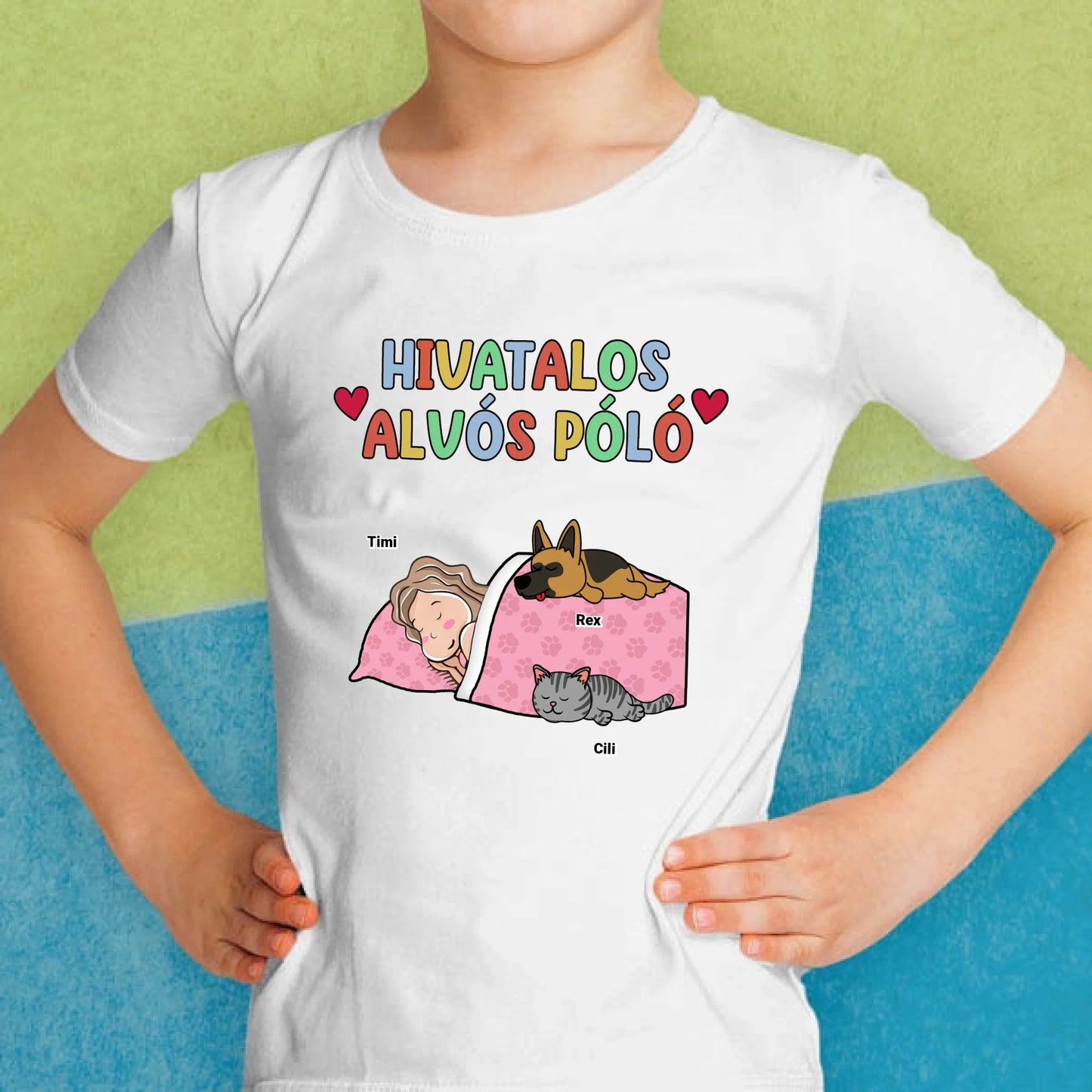 Hivatalos alvós póló egyedi gazdi és házi kedvenc macskával és kutyussal póló - gyerek póló