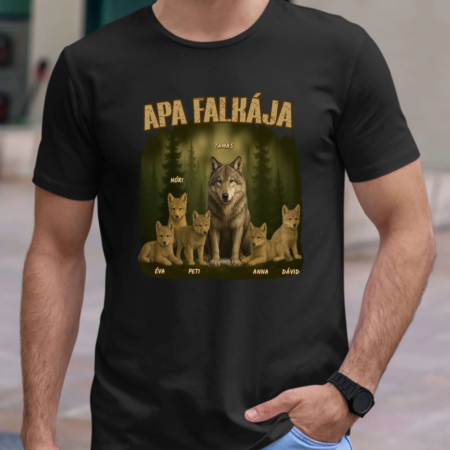 Apa falkája egyedi neves akár 8 gyerekkel - férfi póló