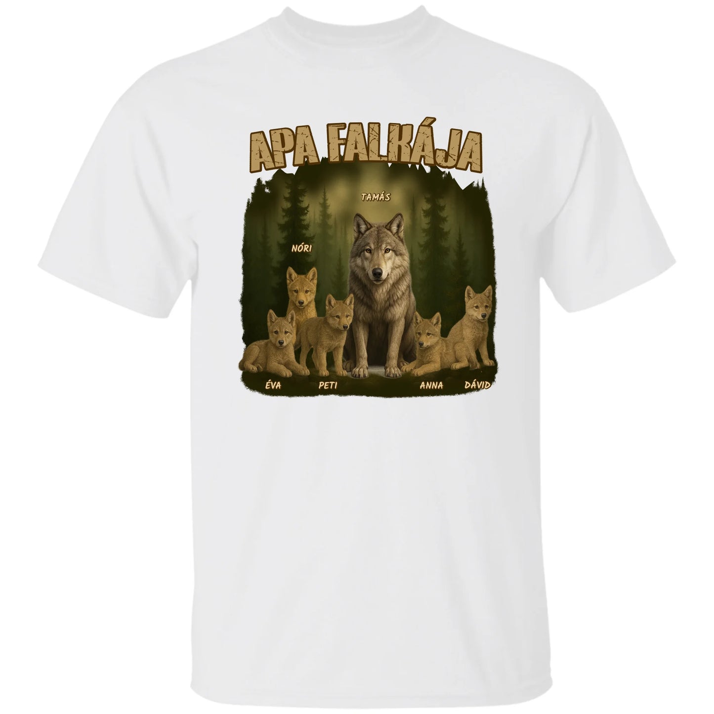 Apa falkája egyedi neves akár 8 gyerekkel - férfi póló