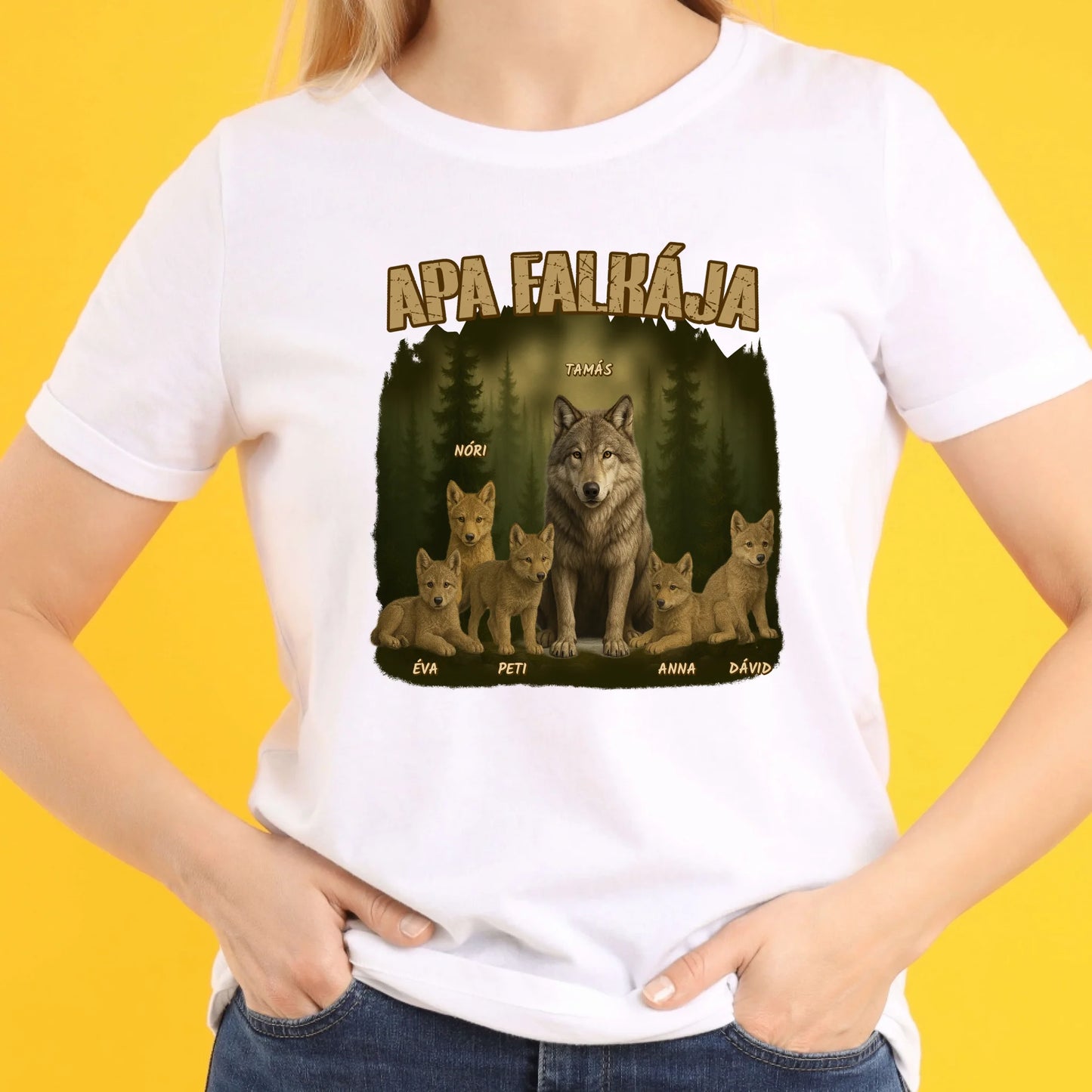 Apa falkája egyedi neves akár 8 gyerekkel - férfi póló