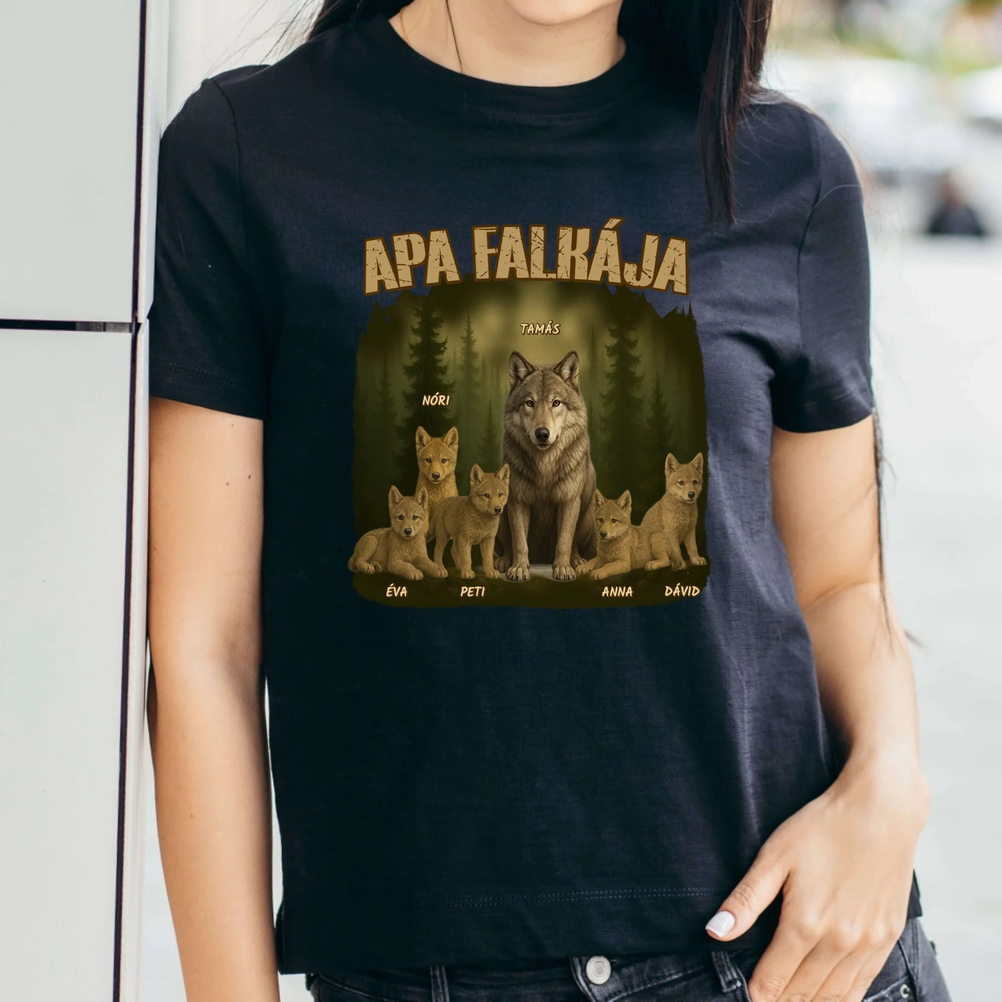 Apa falkája egyedi neves akár 8 gyerekkel - férfi póló