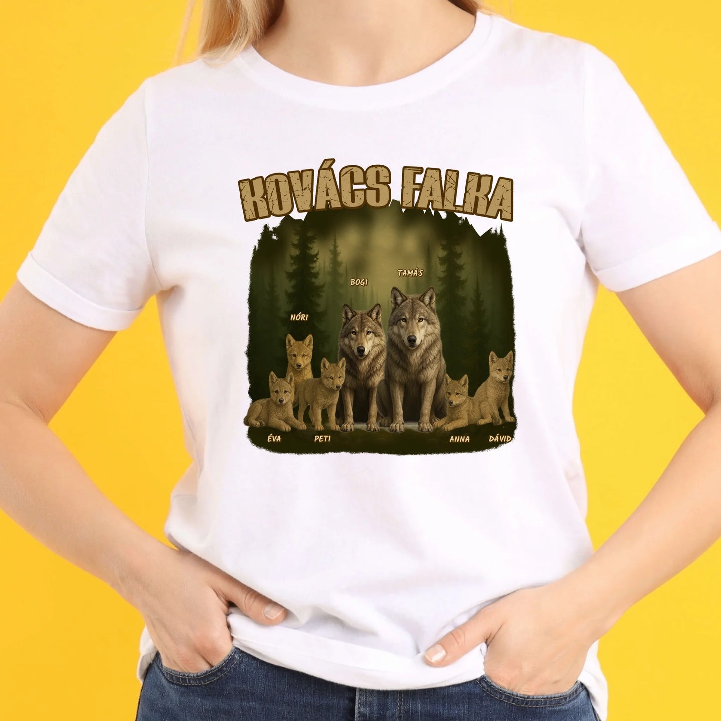 Apa és Anya falkája egyedi neves akár 8 gyerekkel - férfi. női póló