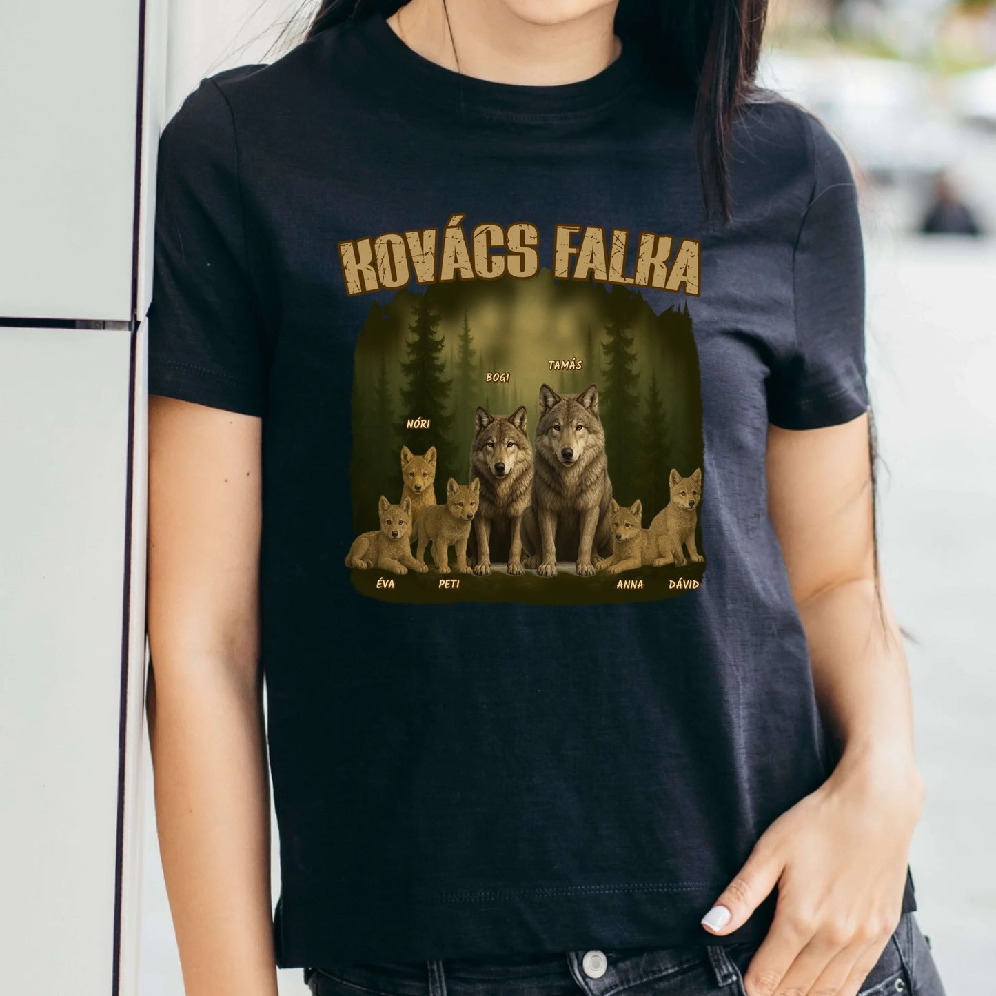 Apa és Anya falkája egyedi neves akár 8 gyerekkel - férfi. női póló