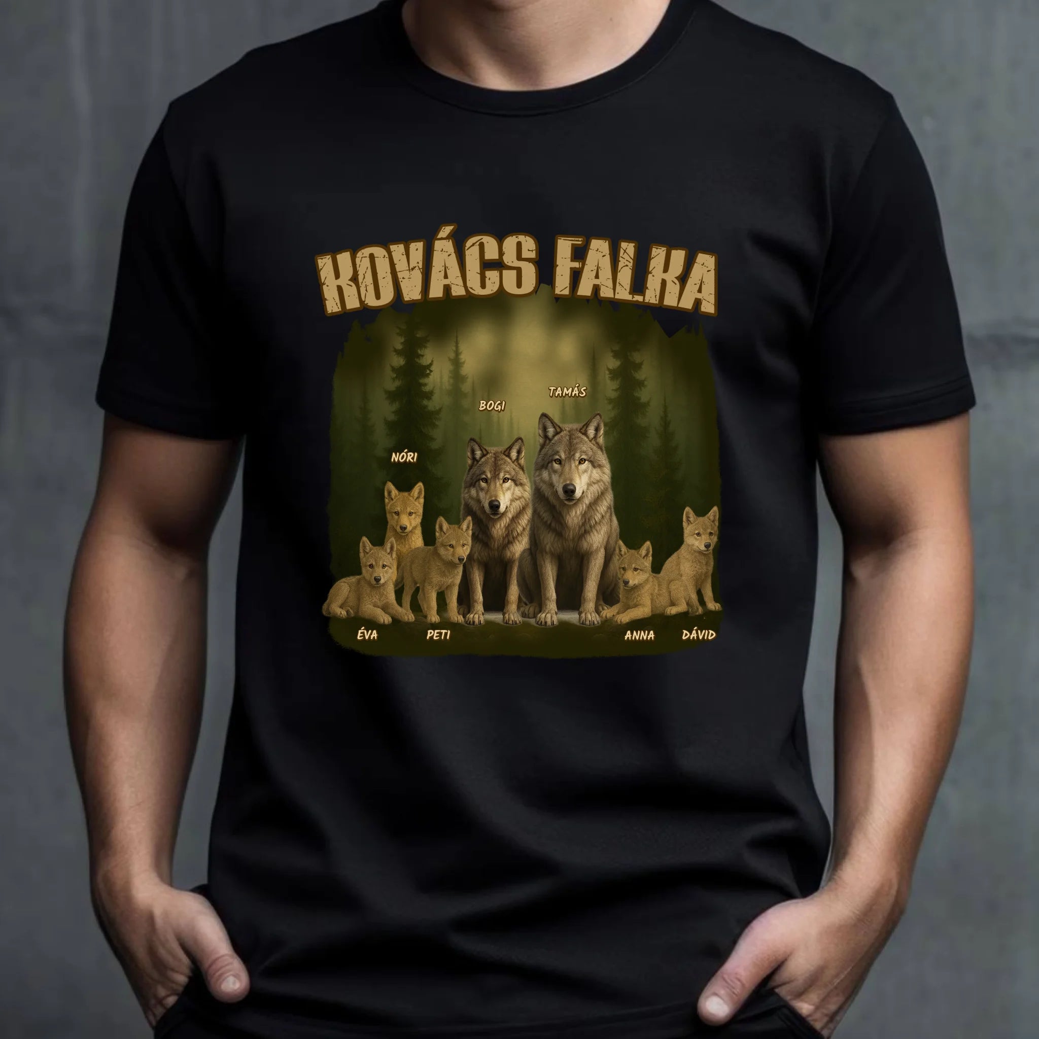 Apa és Anya falkája egyedi neves akár 8 gyerekkel - férfi. női póló