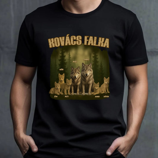 Apa és Anya falkája egyedi neves akár 8 gyerekkel - férfi. női póló
