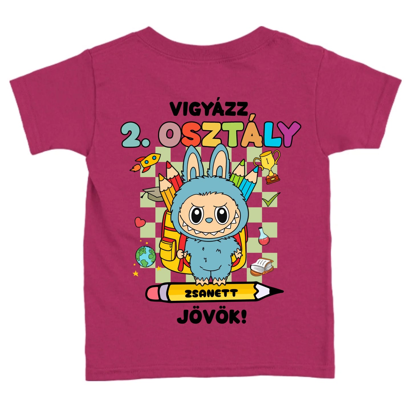 Egyedi vigyázz osztály jövök gyerek póló - Labubu karakterrel