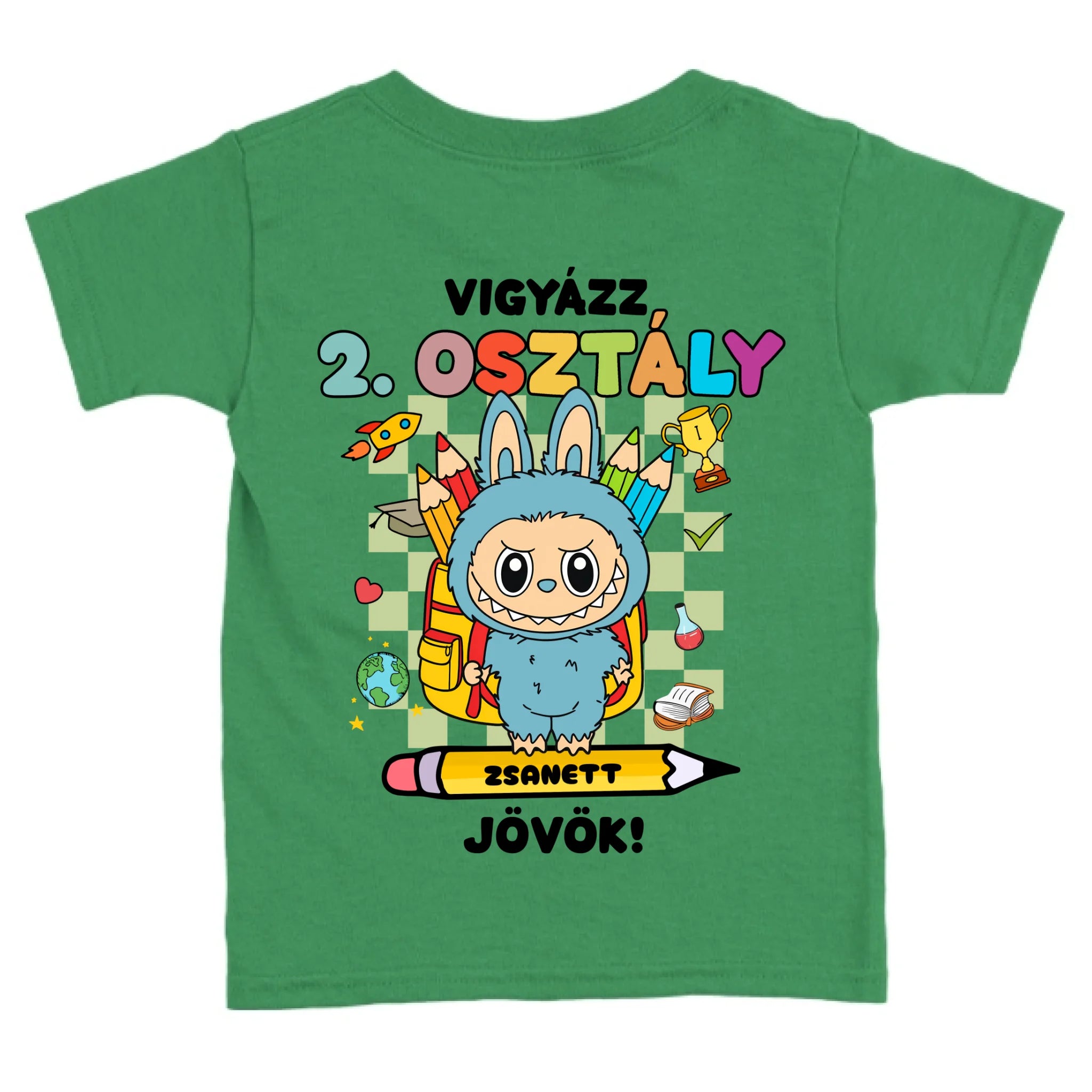 Egyedi vigyázz osztály jövök gyerek póló - Labubu karakterrel