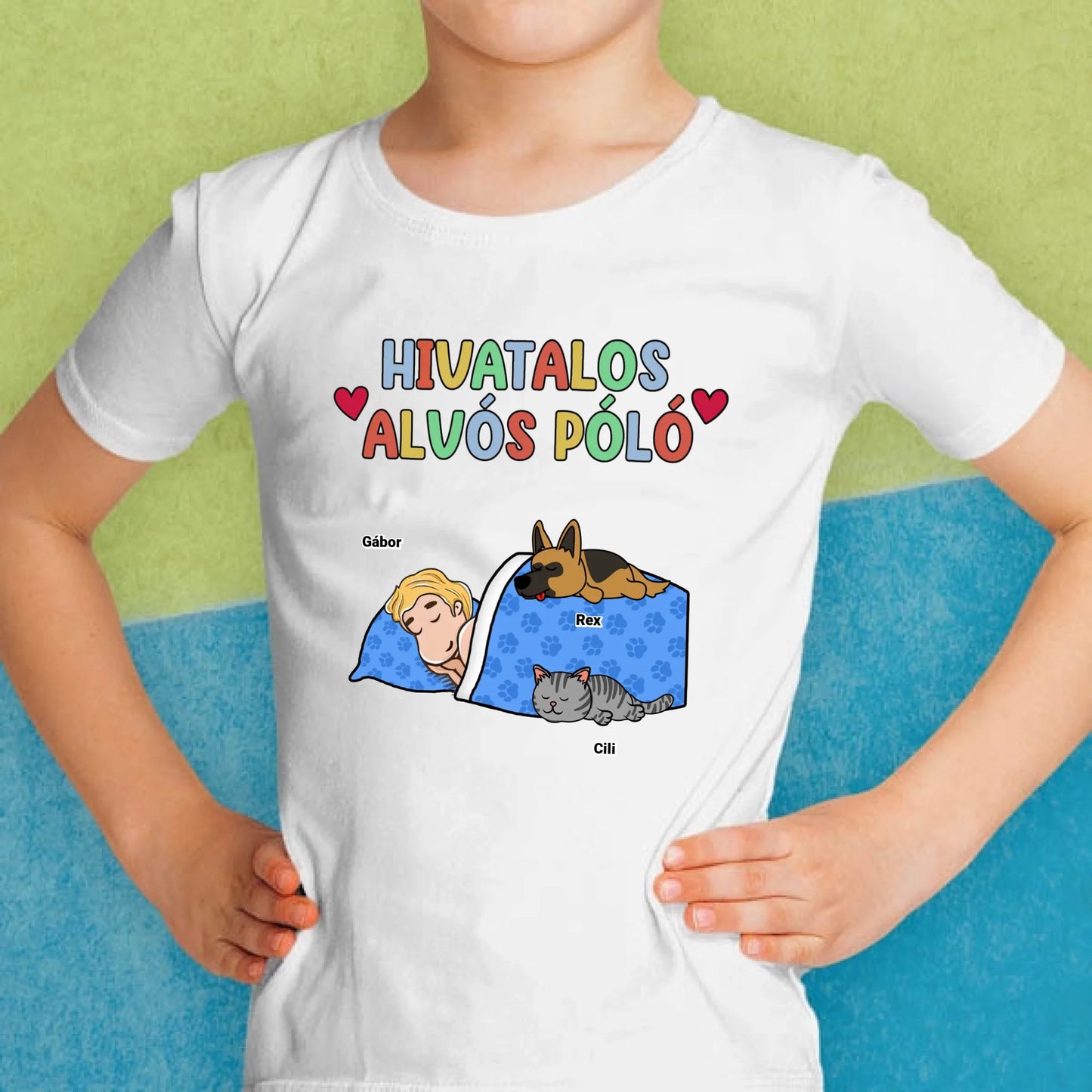 Hivatalos alvós póló egyedi gazdi és házi kedvenc macskával és kutyussal póló - férfi, női