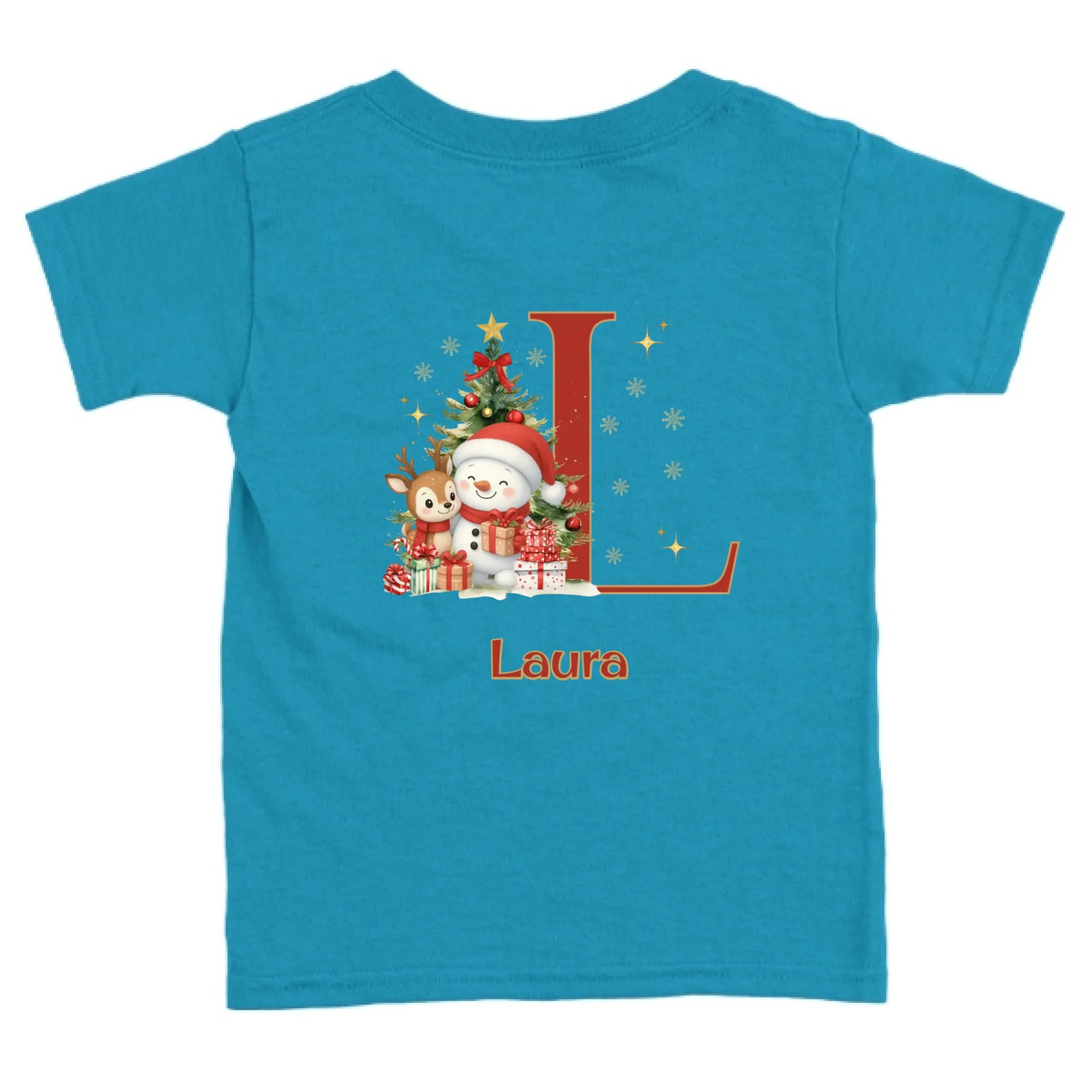 Egyedi monogramos és neves gyerek póló - hóember és szarvas