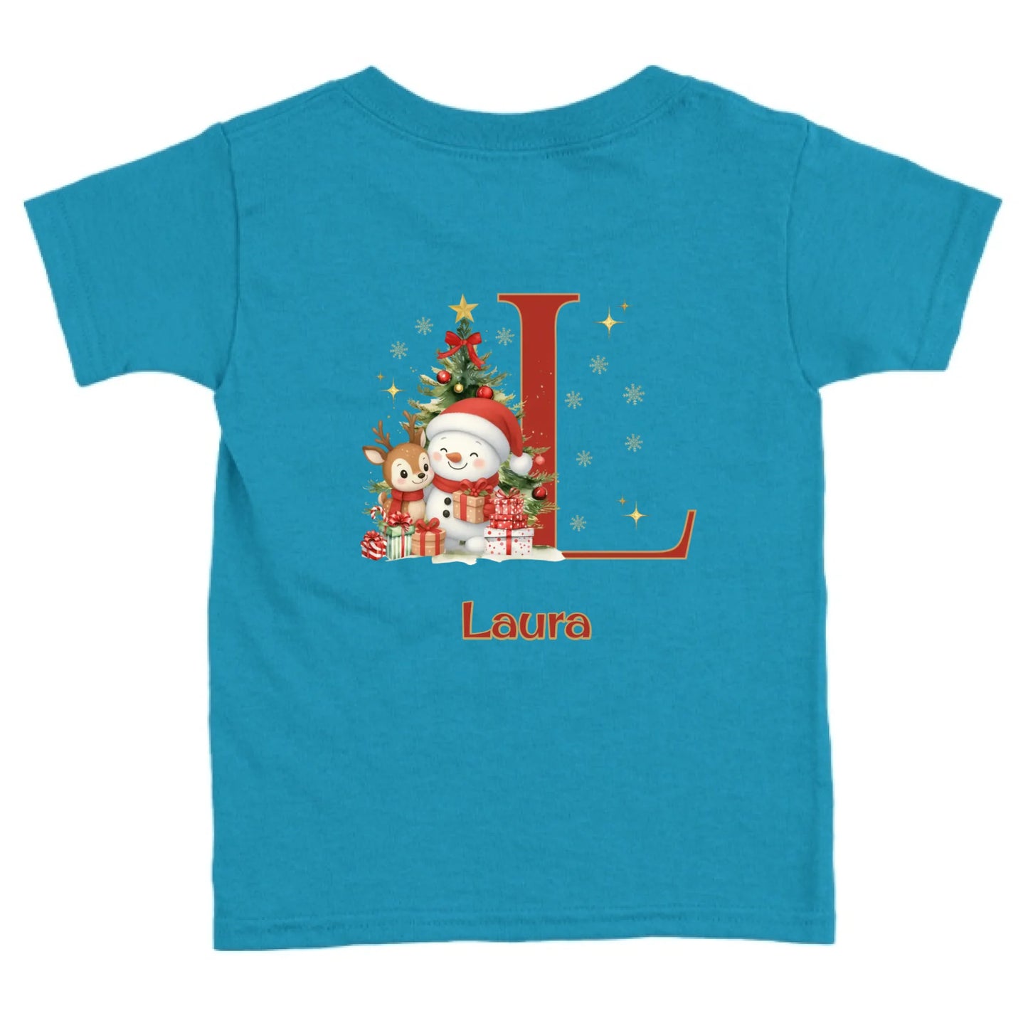 Egyedi monogramos és neves gyerek póló - hóember és szarvas