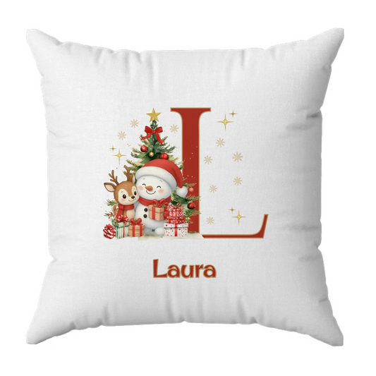 Egyedi monogramos és neves párna - hóember és szarvas