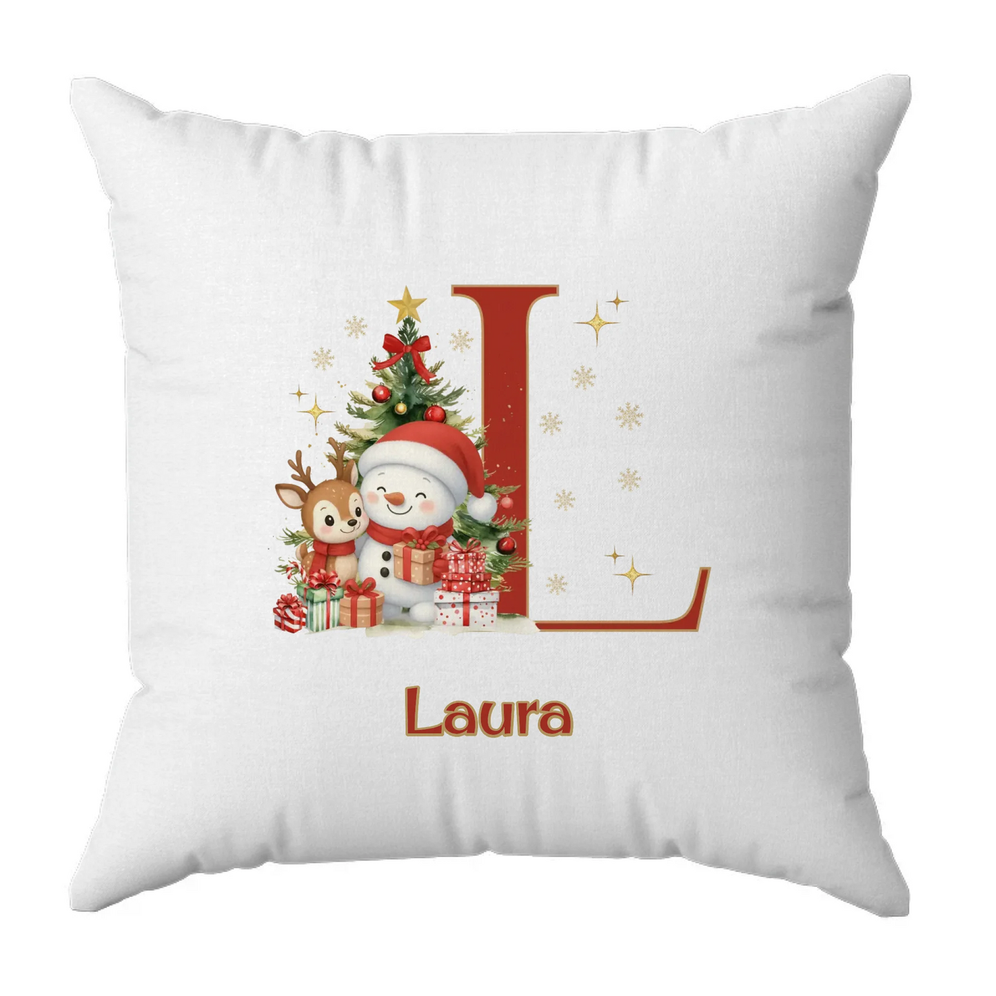 Egyedi monogramos és neves párna - hóember és szarvas