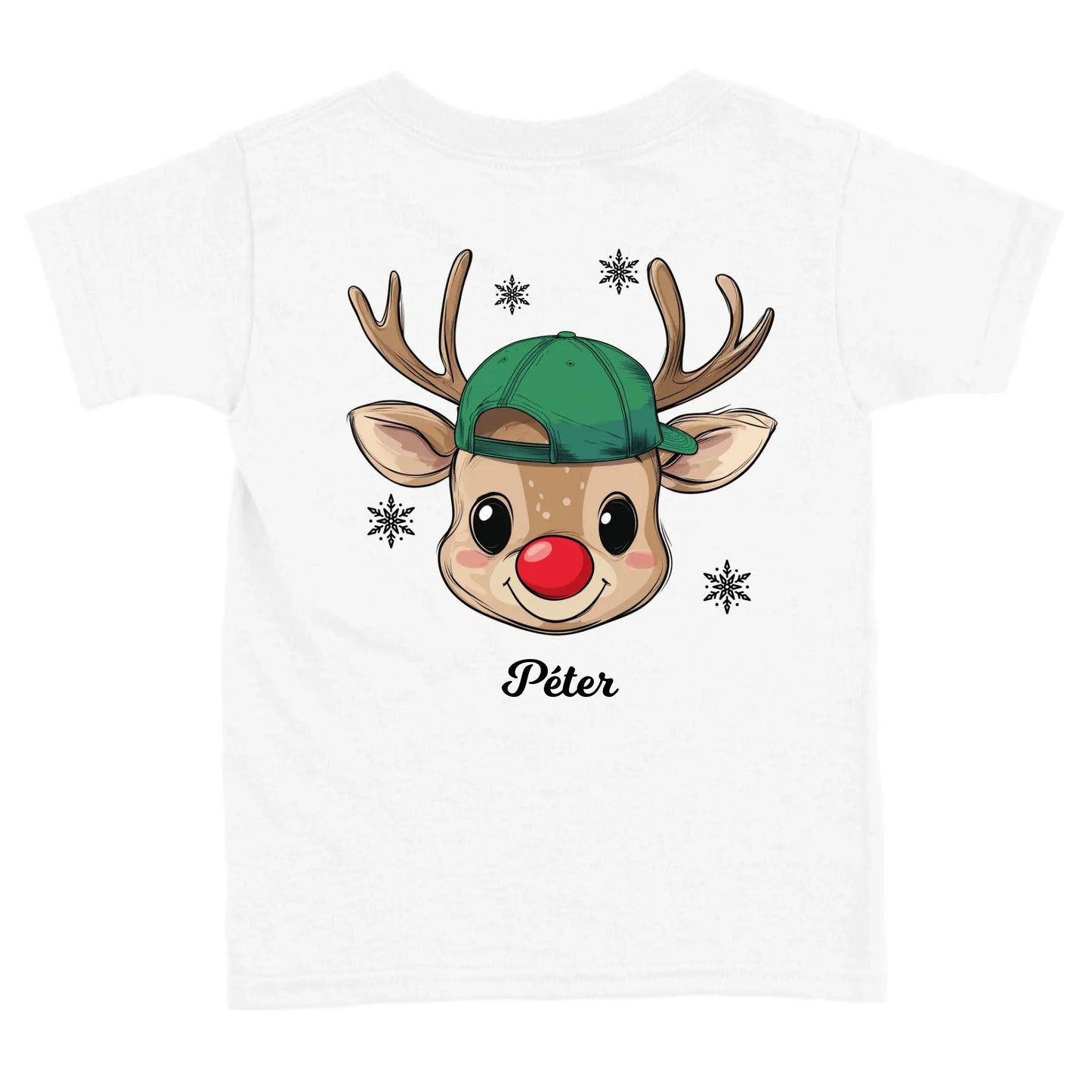Rénszarvas fiú és lány karakterrel, gyerek unisex póló egyedi névvel