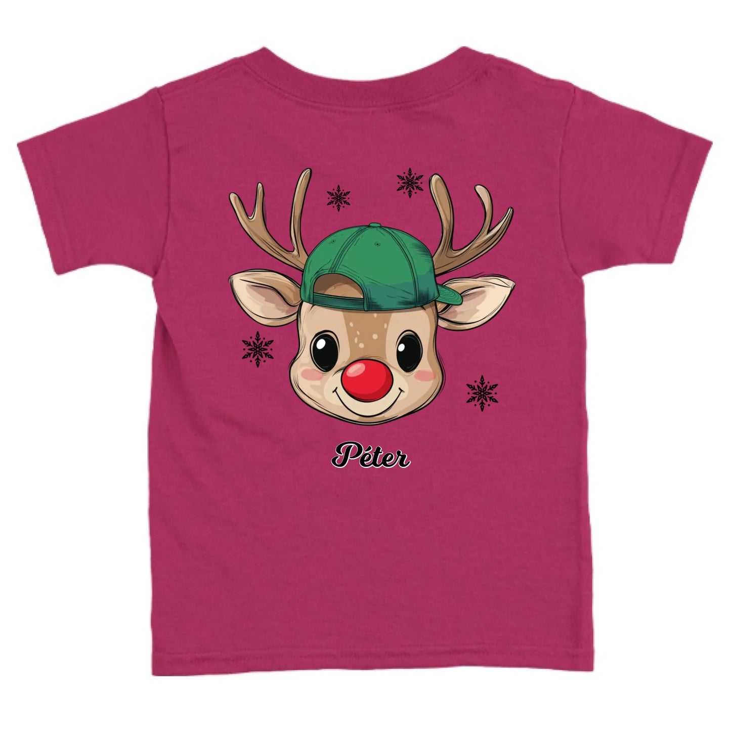 Rénszarvas fiú és lány karakterrel, gyerek unisex póló egyedi névvel