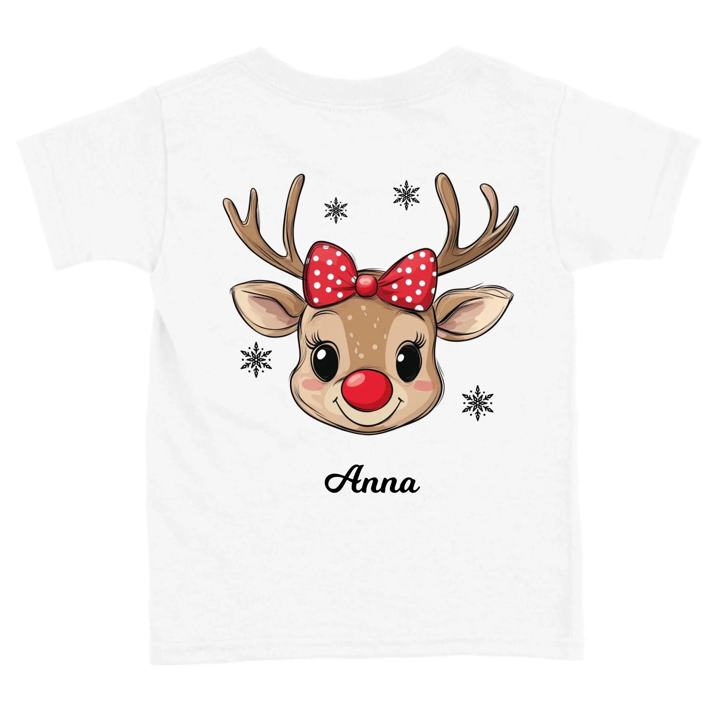 Rénszarvas lány és fiú karakterrel, gyerek unisex póló egyedi névvel