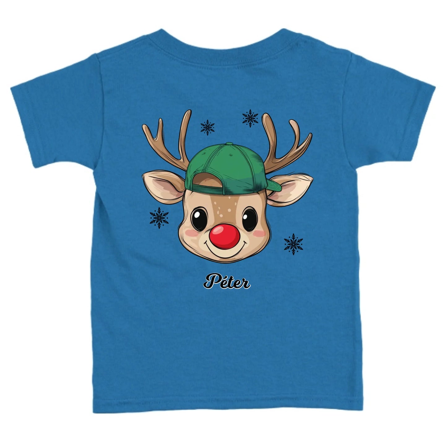 Rénszarvas fiú és lány karakterrel, gyerek unisex póló egyedi névvel
