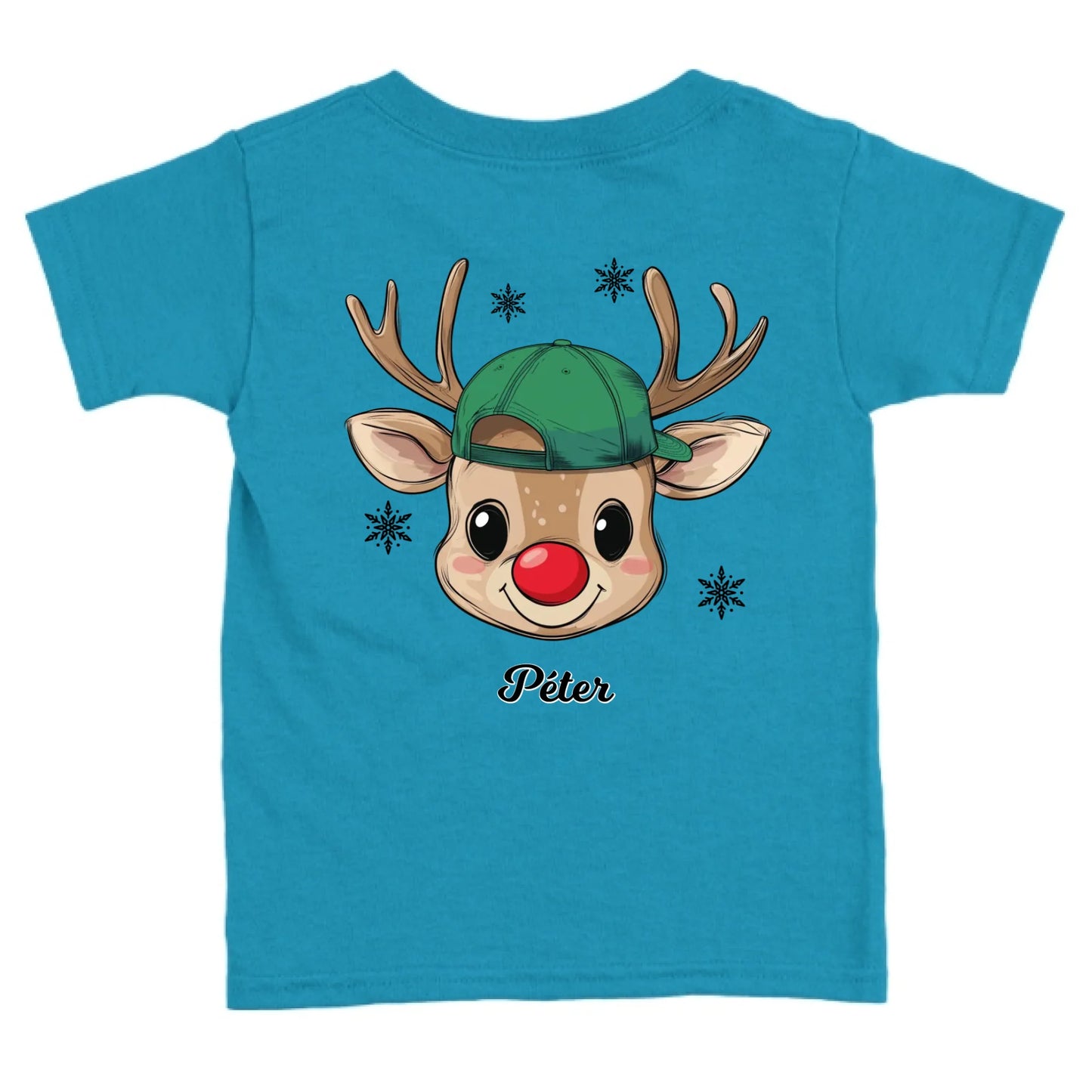 Rénszarvas fiú és lány karakterrel, gyerek unisex póló egyedi névvel