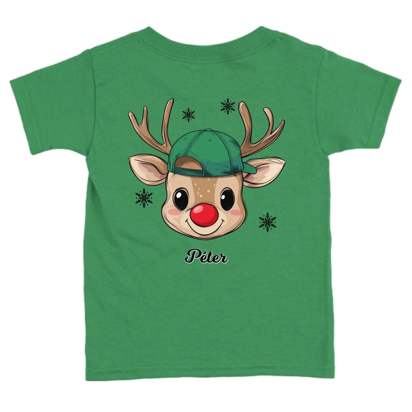 Rénszarvas fiú és lány karakterrel, gyerek unisex póló egyedi névvel