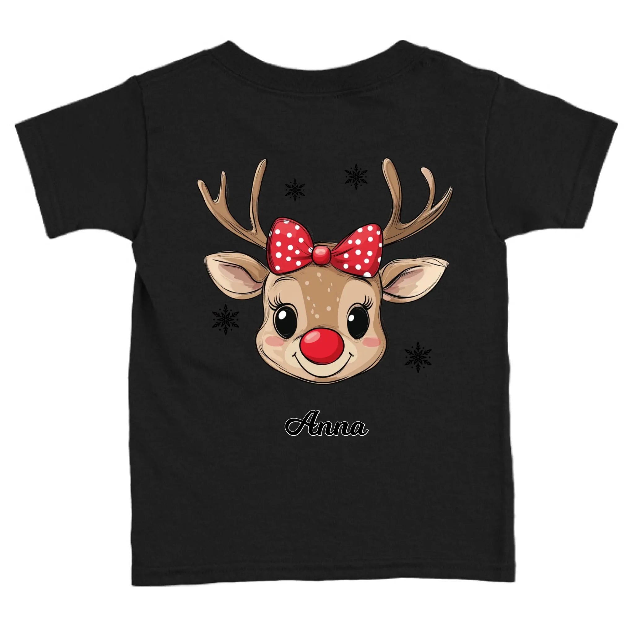 Rénszarvas lány és fiú karakterrel, gyerek unisex póló egyedi névvel