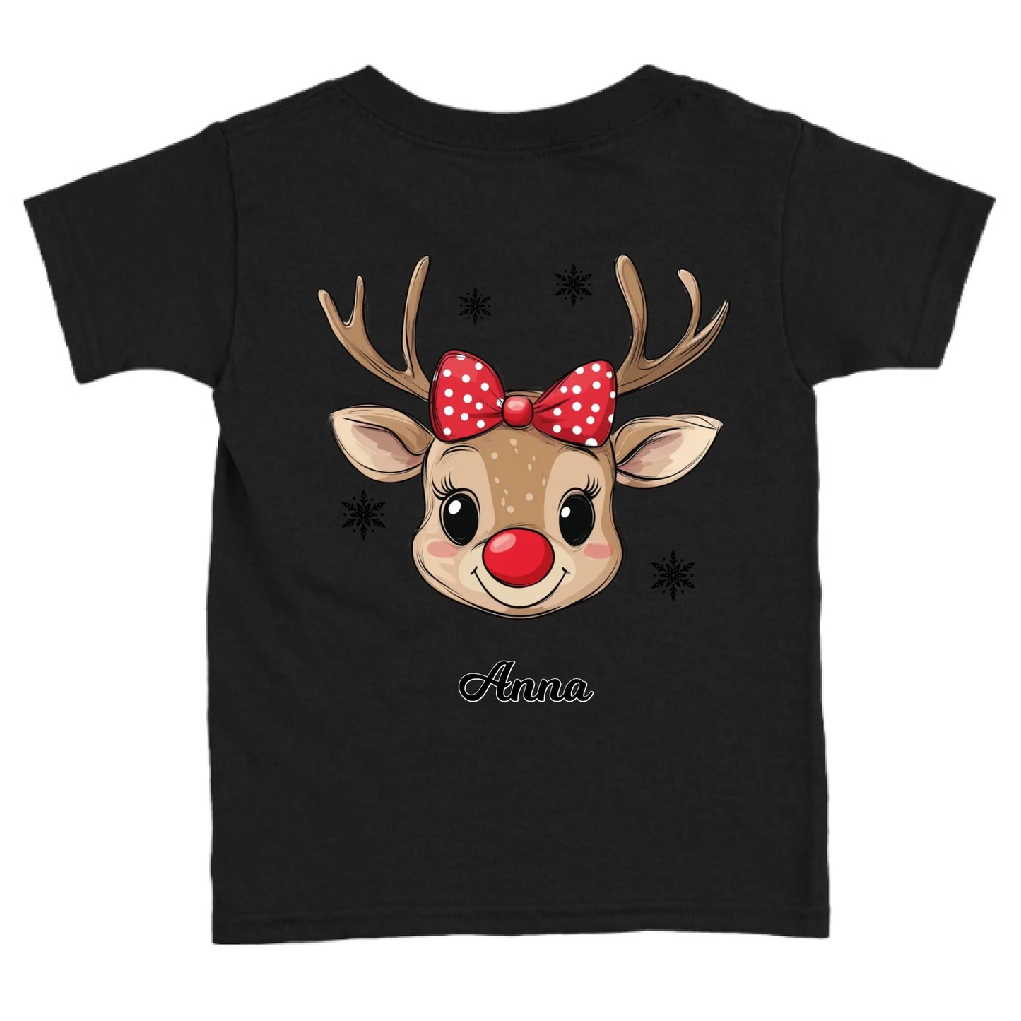 Rénszarvas lány és fiú karakterrel, gyerek unisex póló egyedi névvel