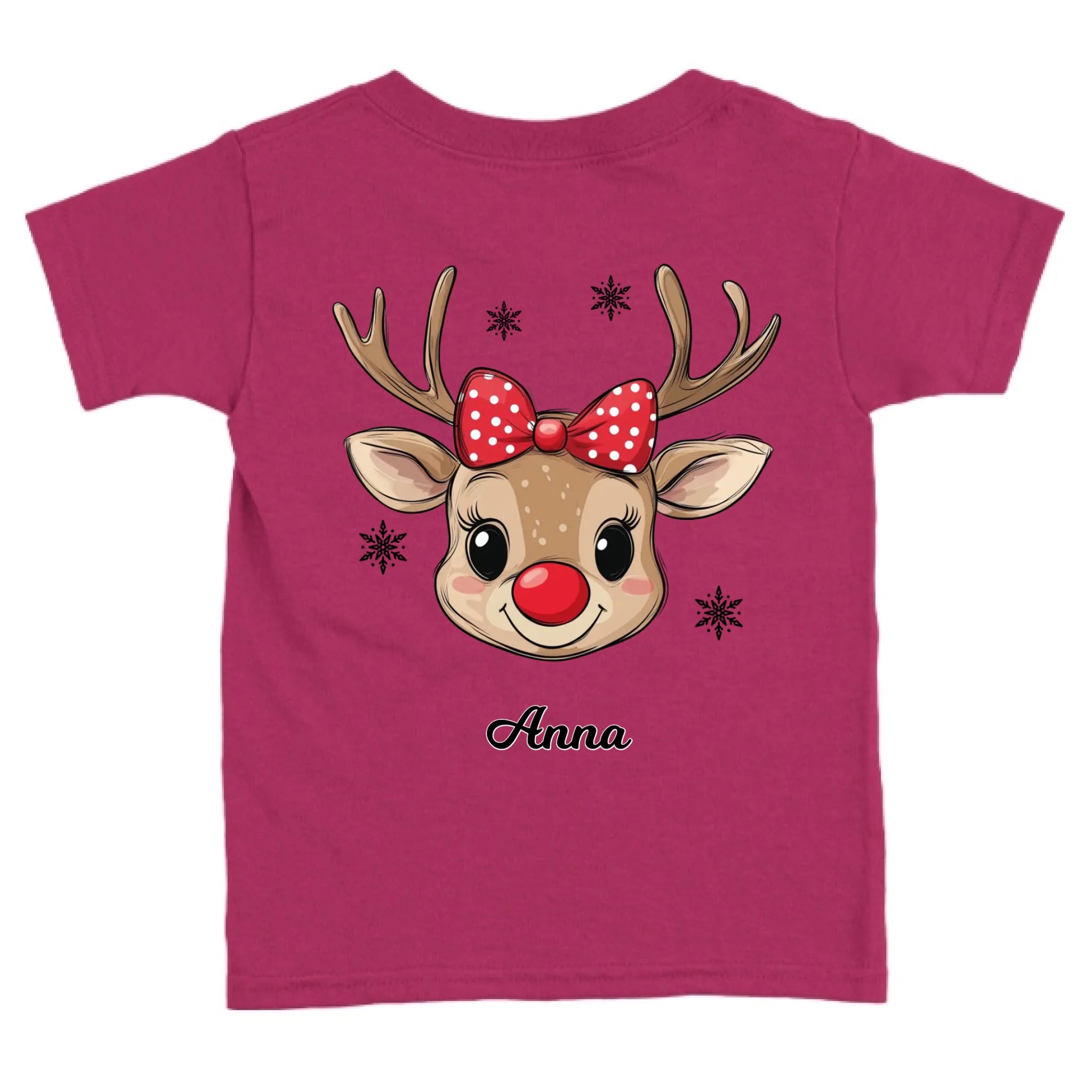 Rénszarvas lány és fiú karakterrel, gyerek unisex póló egyedi névvel
