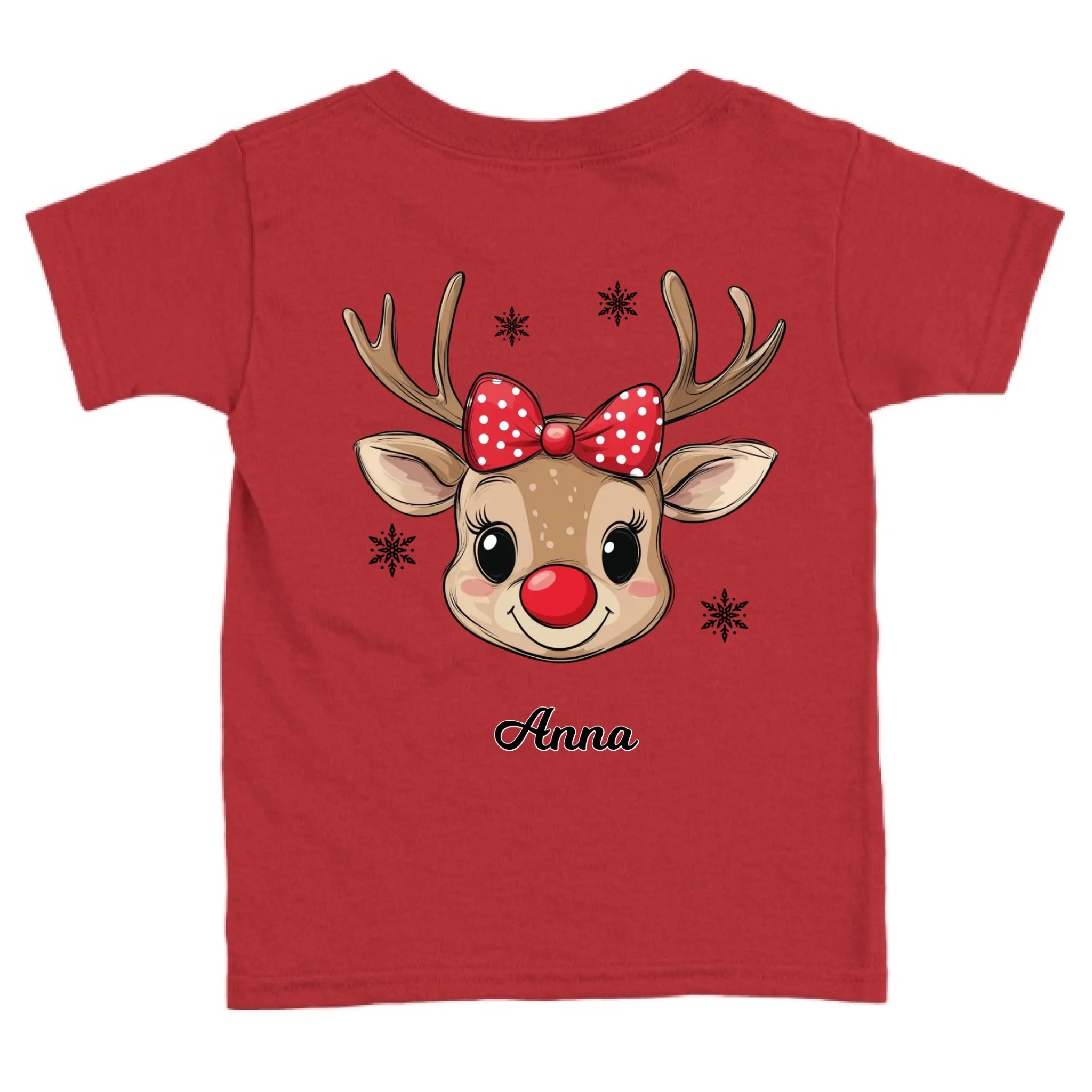 Rénszarvas lány és fiú karakterrel, gyerek unisex póló egyedi névvel
