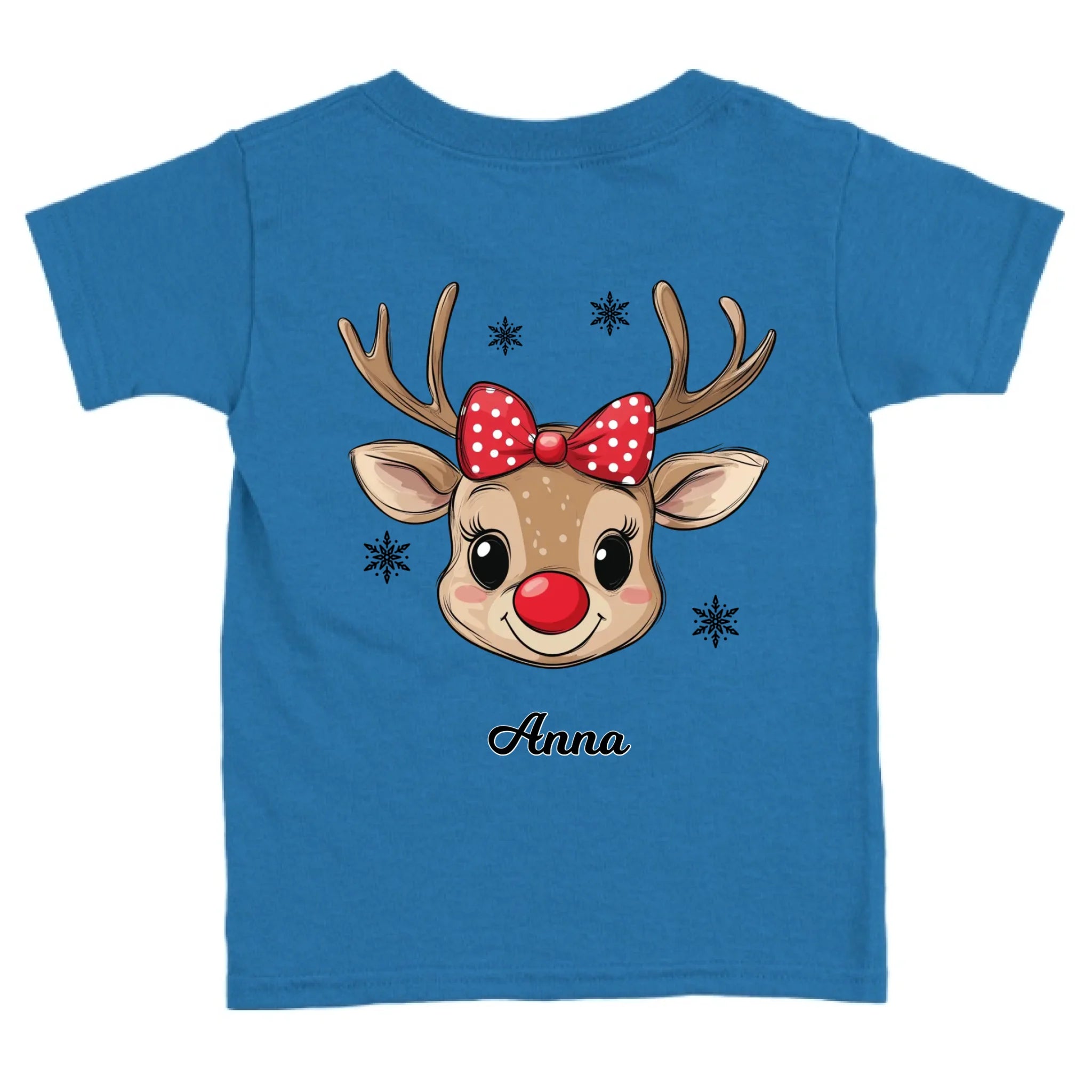 Rénszarvas lány és fiú karakterrel, gyerek unisex póló egyedi névvel
