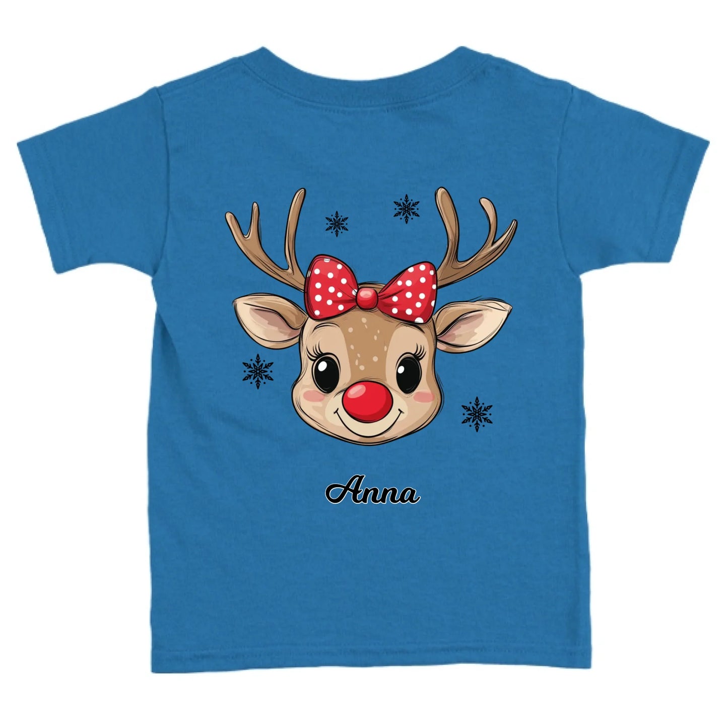 Rénszarvas lány és fiú karakterrel, gyerek unisex póló egyedi névvel