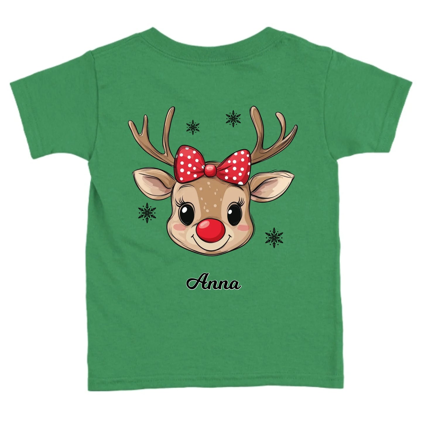 Rénszarvas lány és fiú karakterrel, gyerek unisex póló egyedi névvel