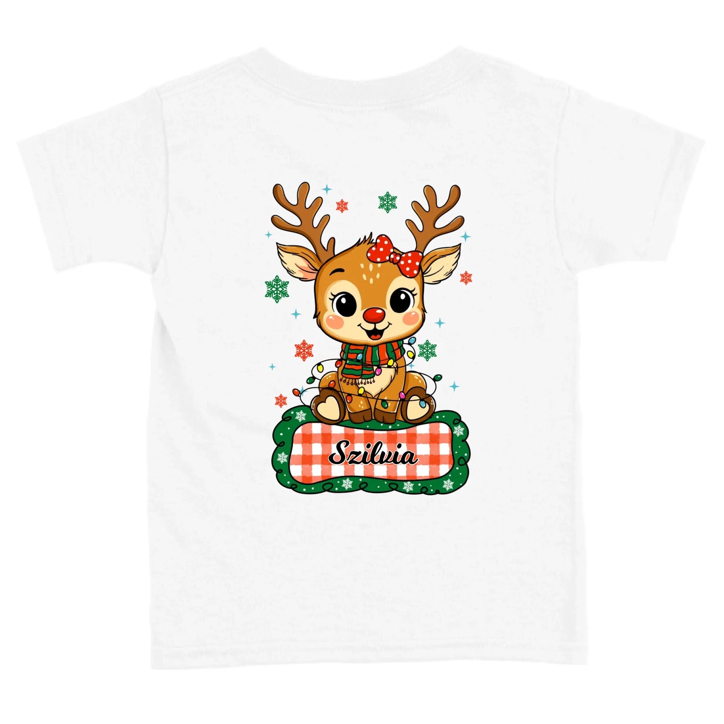 Szarvas lány és fiú karakterrel, gyerek unisex póló egyedi névvel