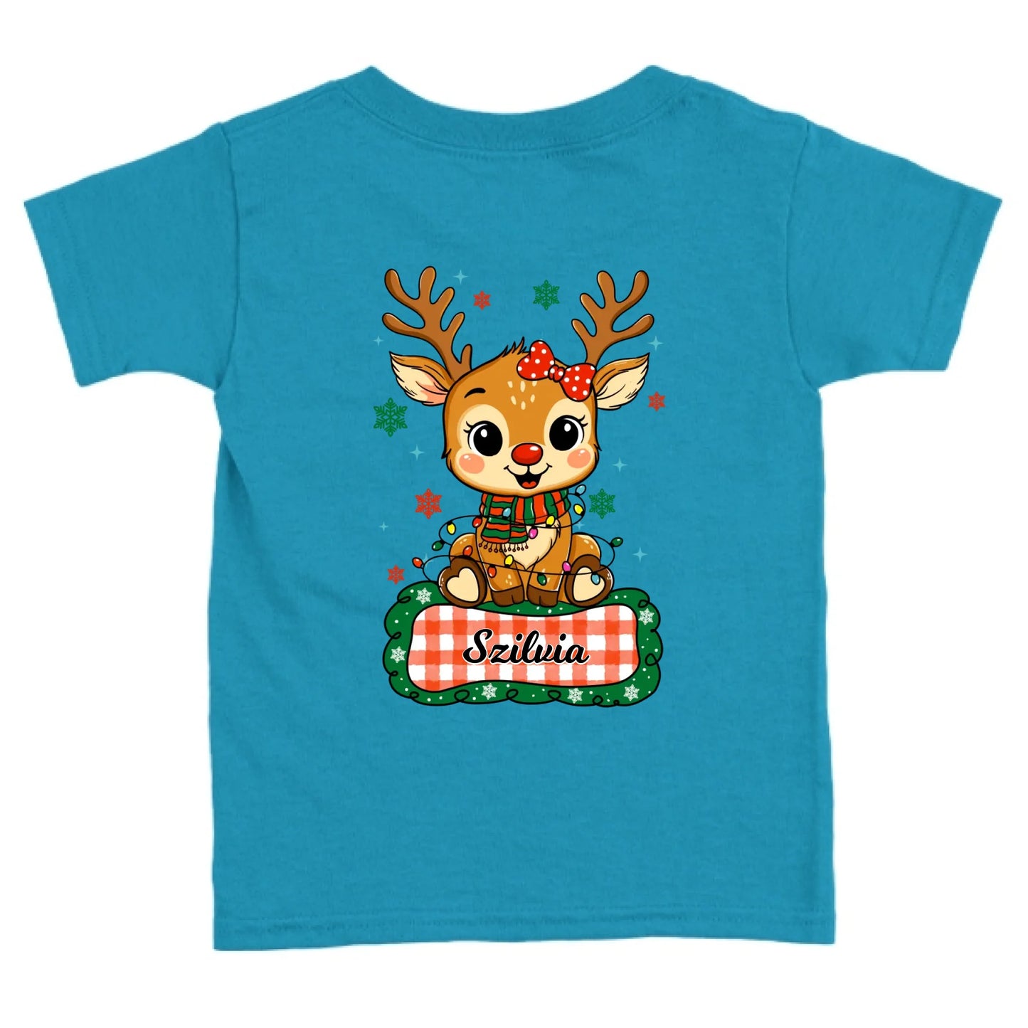 Szarvas lány és fiú karakterrel, gyerek unisex póló egyedi névvel