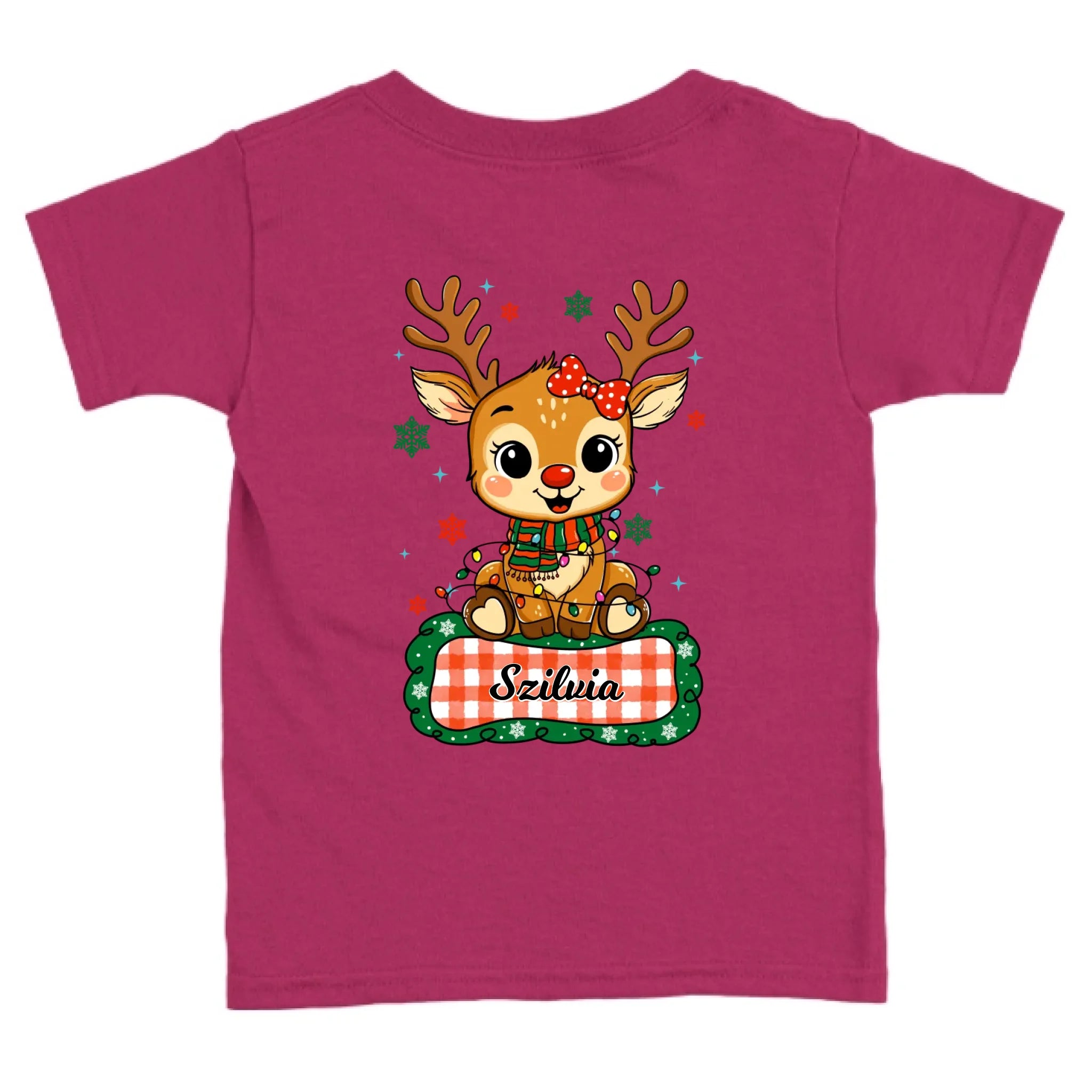 Szarvas lány és fiú karakterrel, gyerek unisex póló egyedi névvel