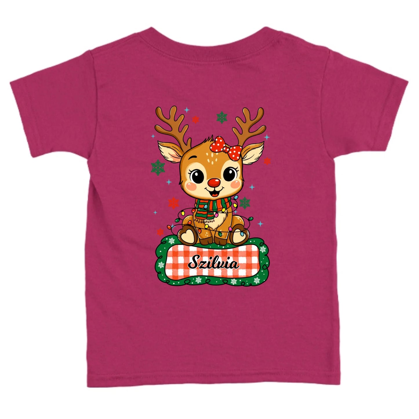 Szarvas lány és fiú karakterrel, gyerek unisex póló egyedi névvel