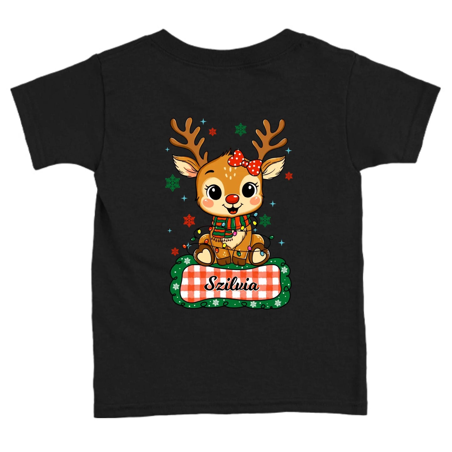 Szarvas lány és fiú karakterrel, gyerek unisex póló egyedi névvel
