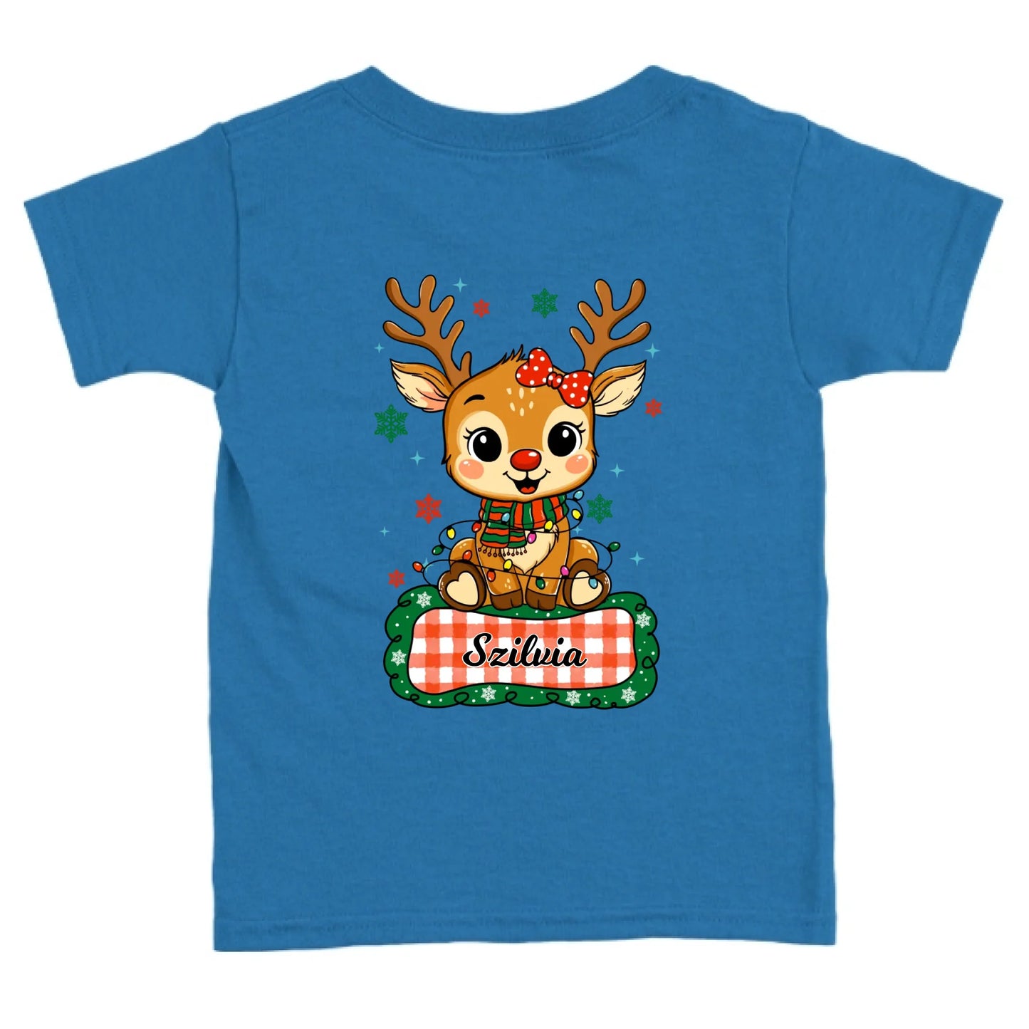 Szarvas lány és fiú karakterrel, gyerek unisex póló egyedi névvel