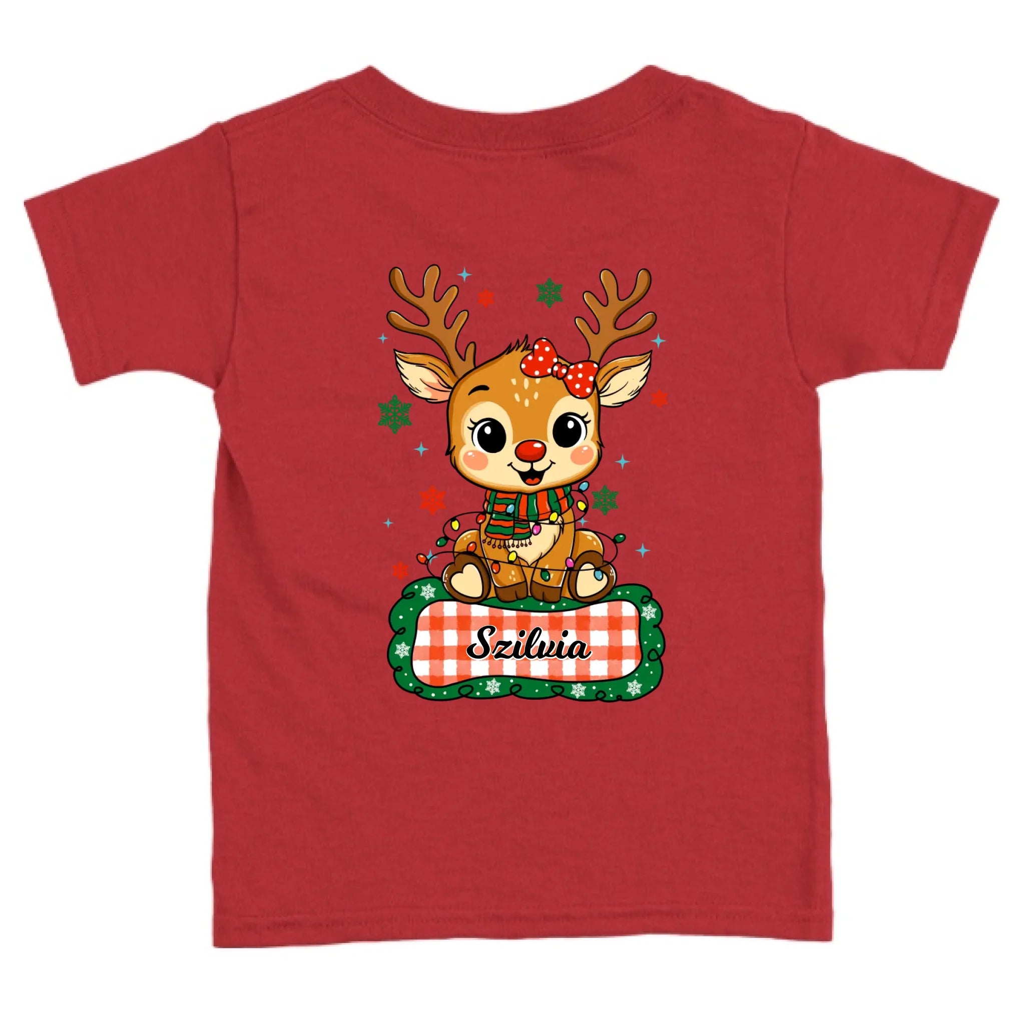 Szarvas lány és fiú karakterrel, gyerek unisex póló egyedi névvel