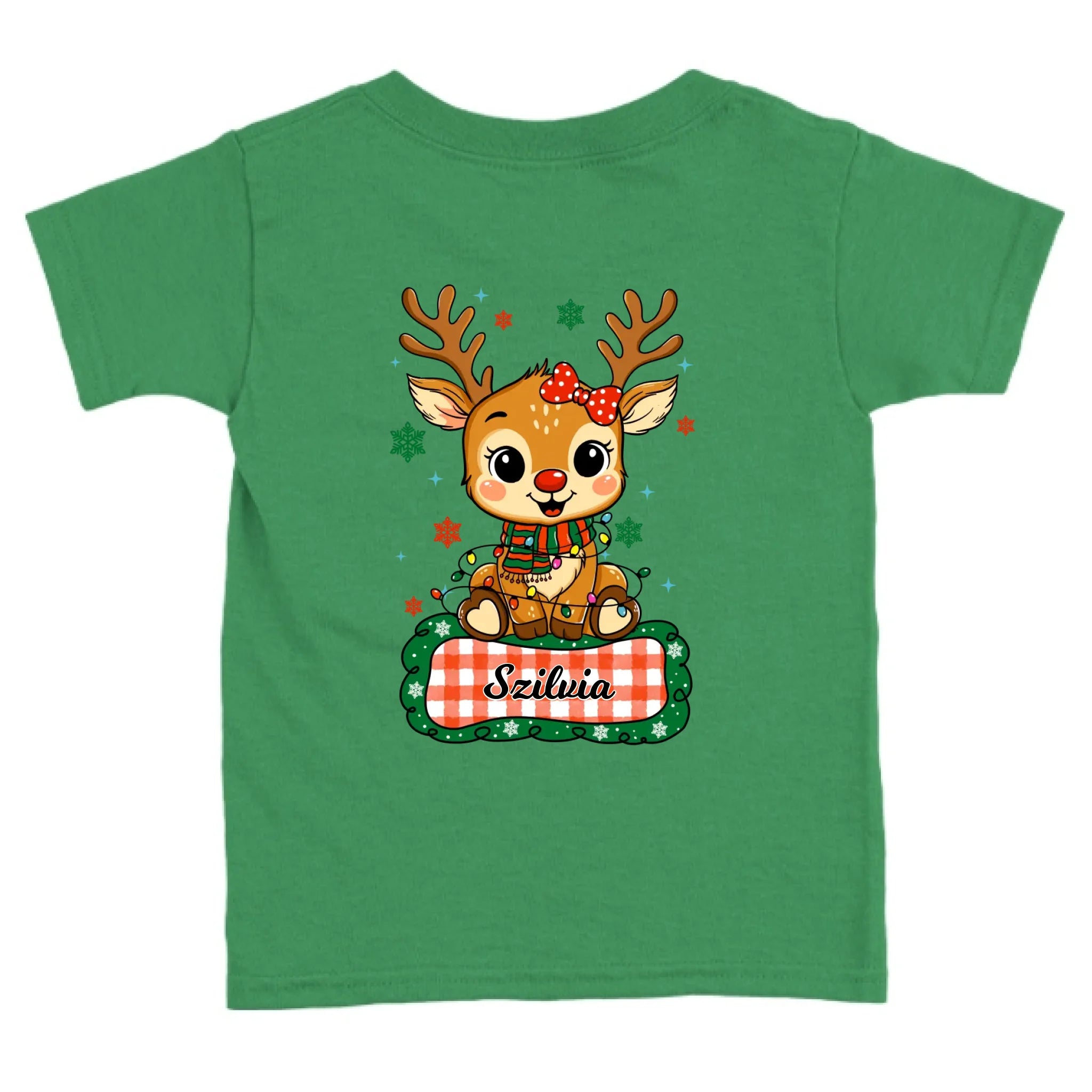 Szarvas lány és fiú karakterrel, gyerek unisex póló egyedi névvel