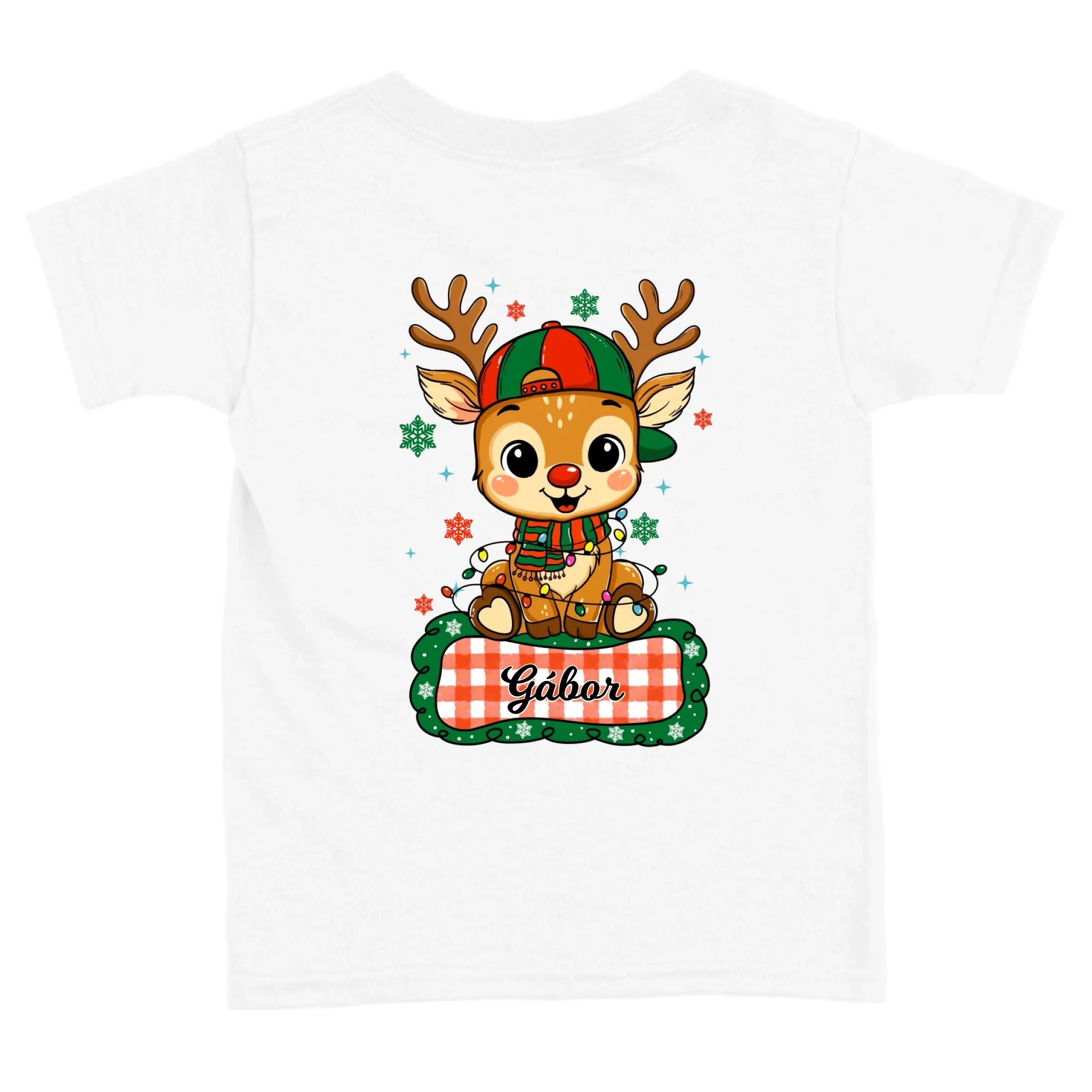 Szarvas fiú és lány karakterrel, gyerek unisex póló egyedi névvel