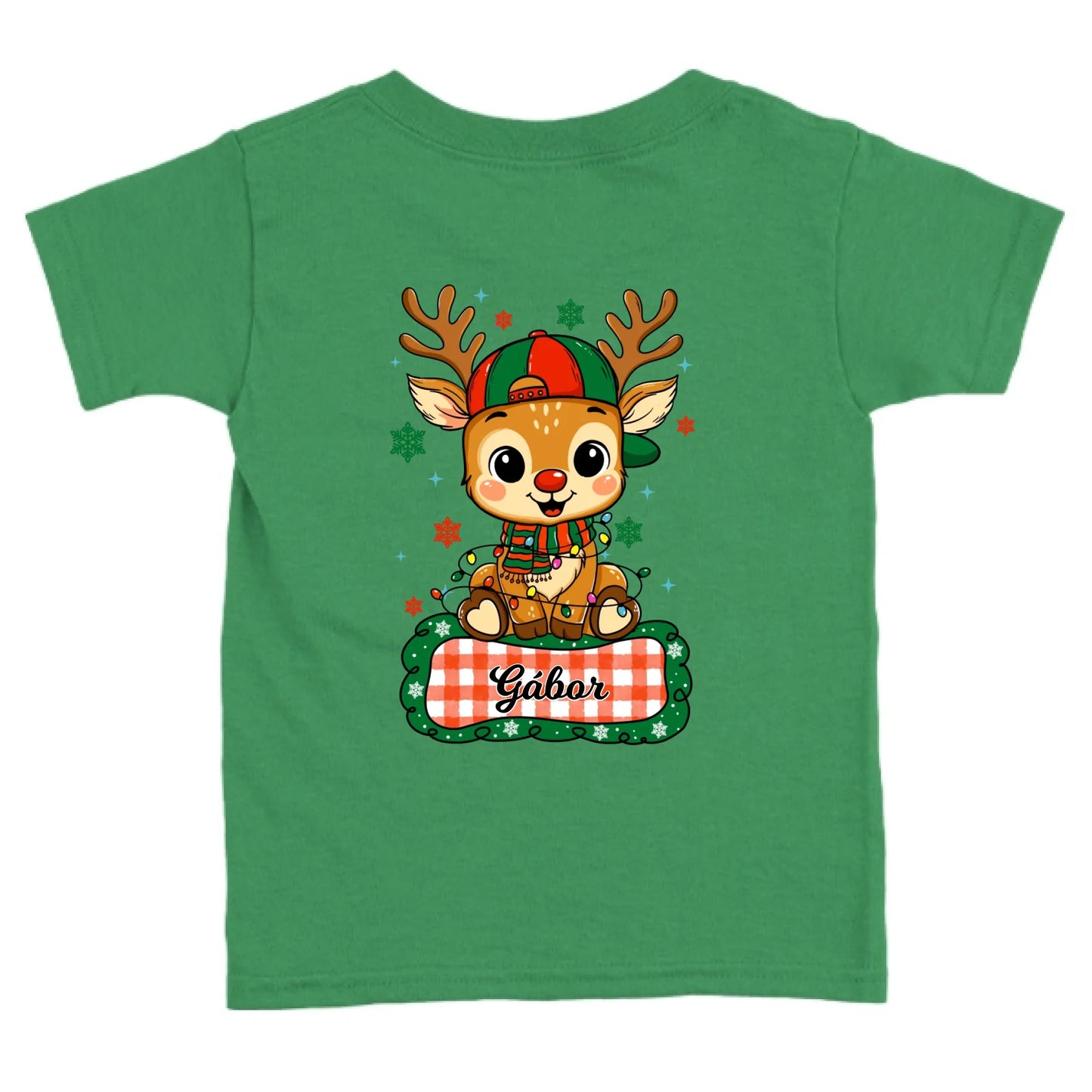 Szarvas fiú és lány karakterrel, gyerek unisex póló egyedi névvel