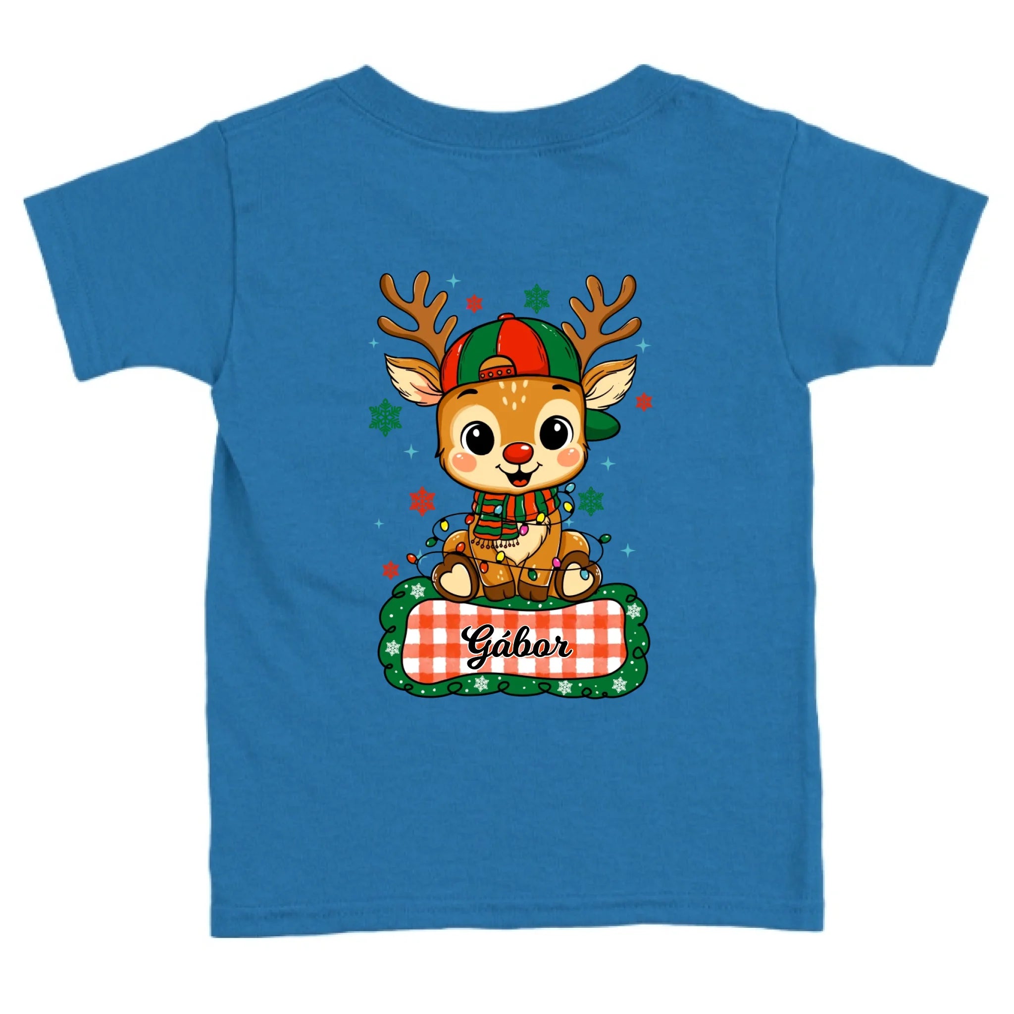 Szarvas fiú és lány karakterrel, gyerek unisex póló egyedi névvel