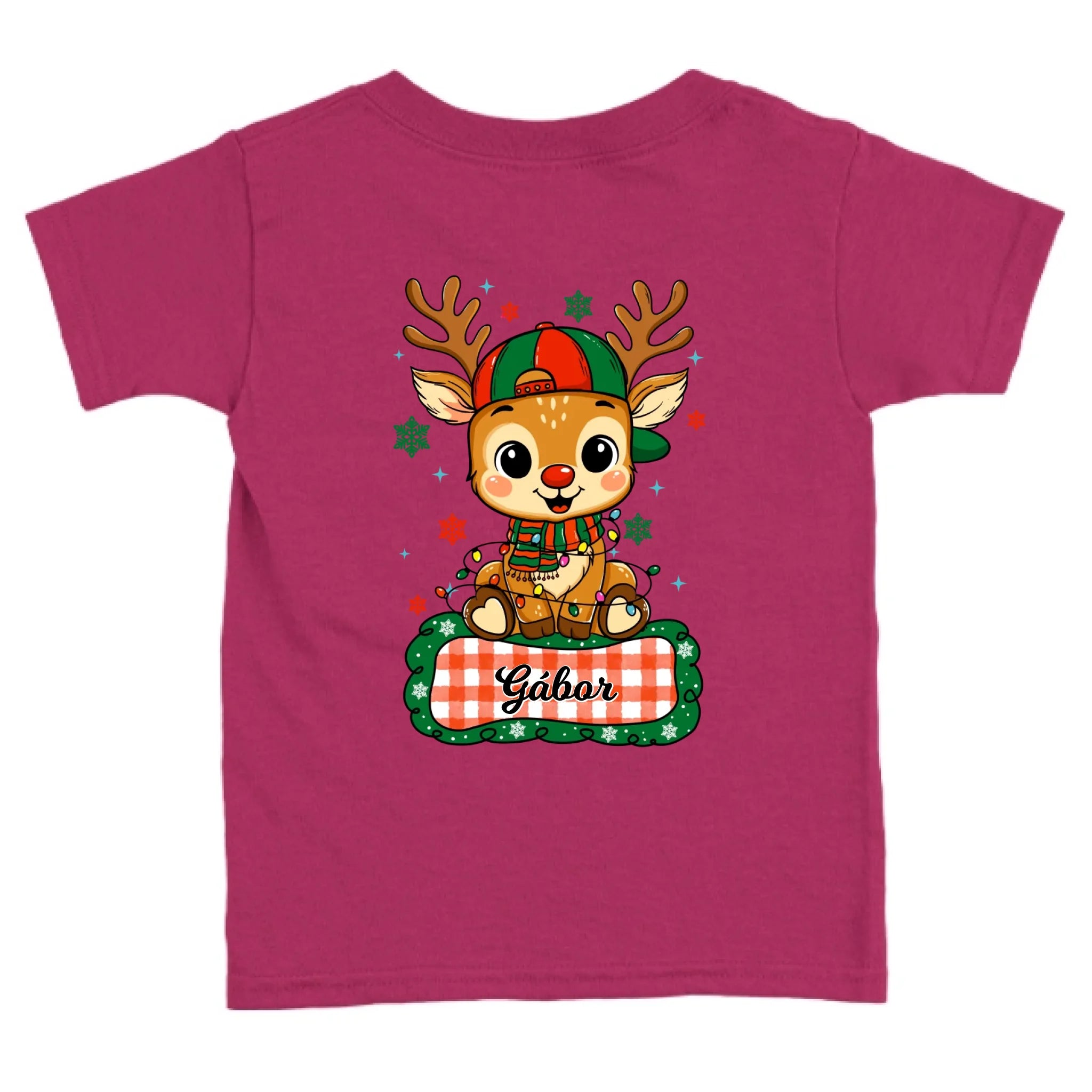 Szarvas fiú és lány karakterrel, gyerek unisex póló egyedi névvel