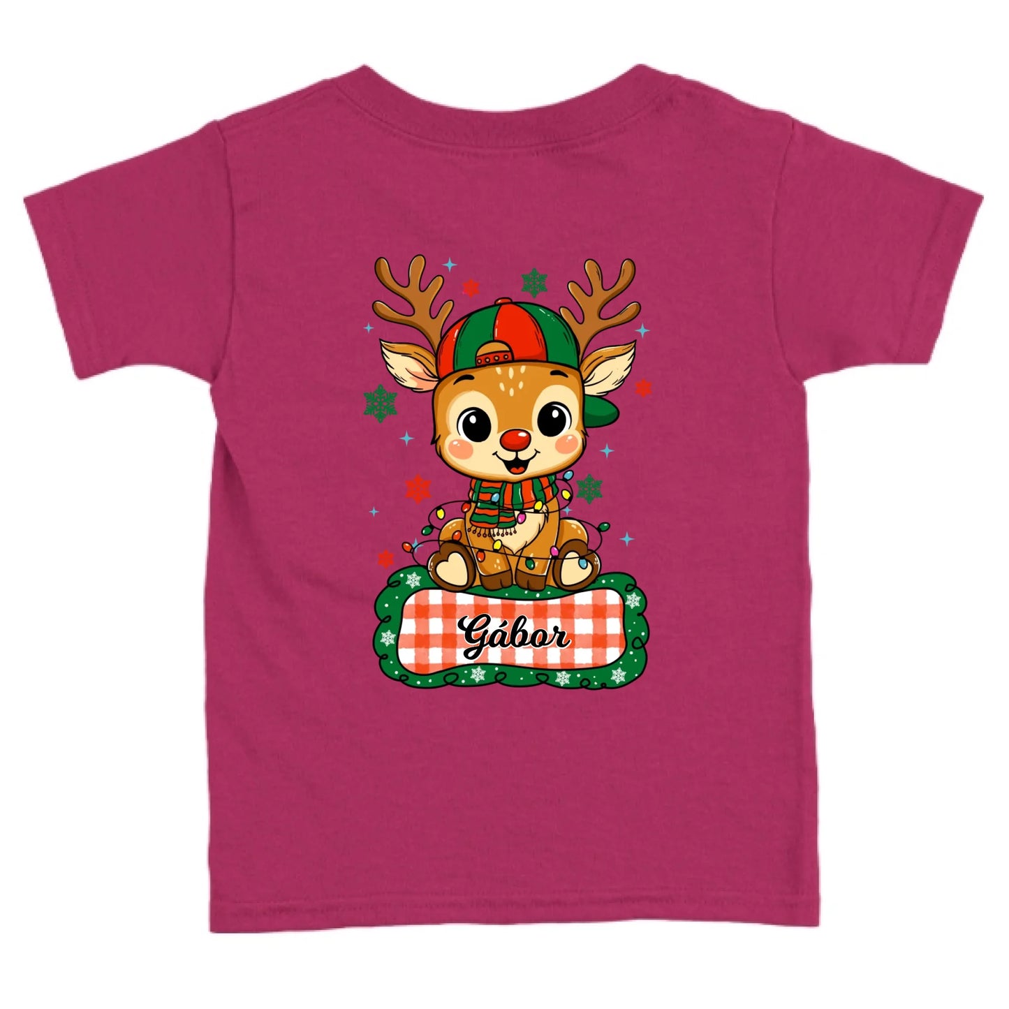 Szarvas fiú és lány karakterrel, gyerek unisex póló egyedi névvel
