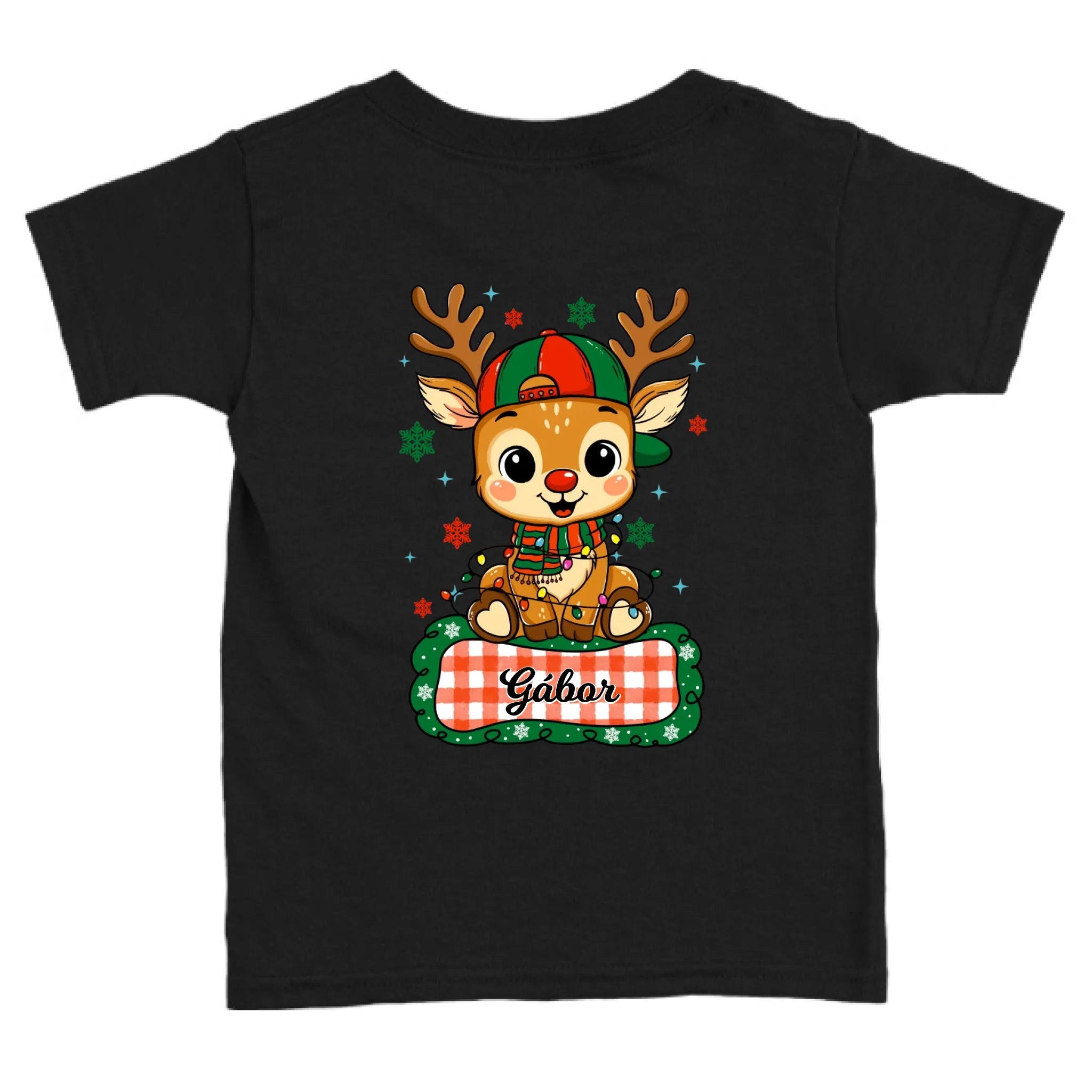 Szarvas fiú és lány karakterrel, gyerek unisex póló egyedi névvel