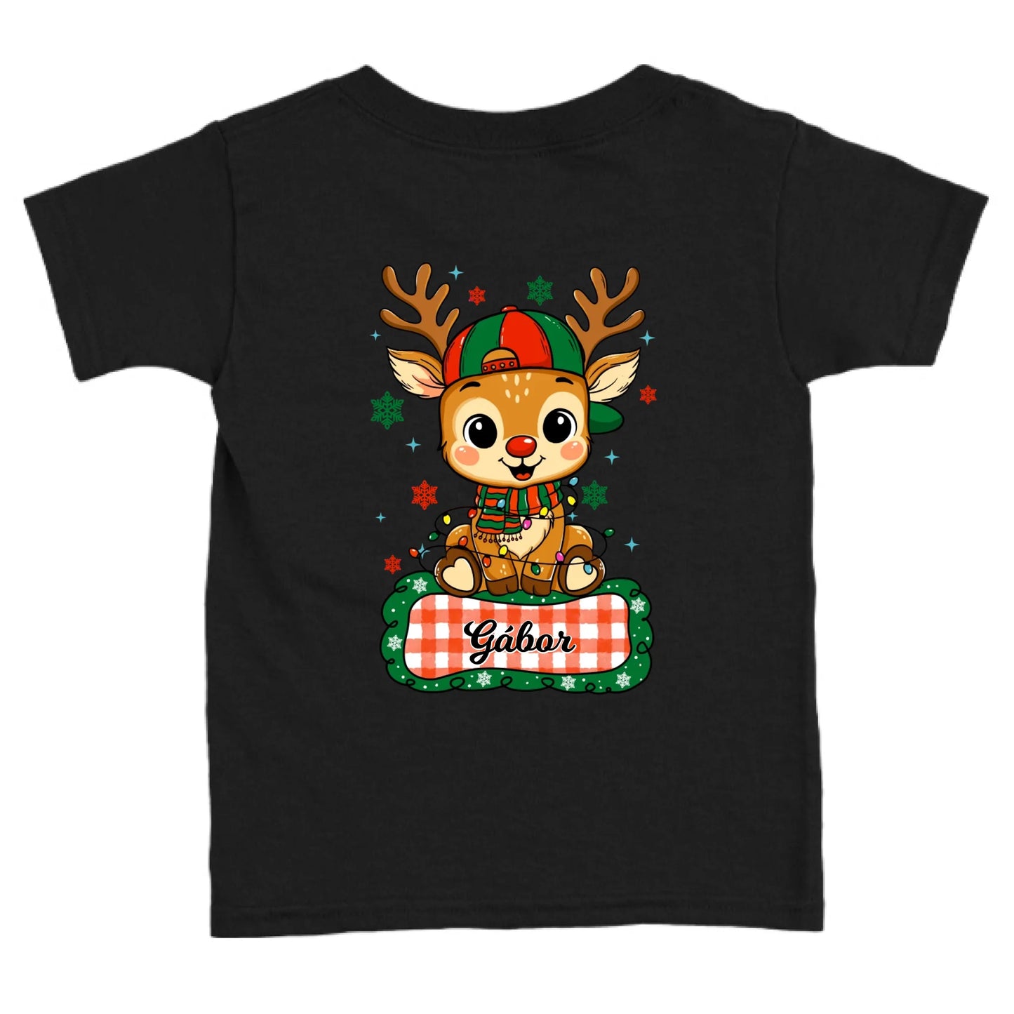 Szarvas fiú és lány karakterrel, gyerek unisex póló egyedi névvel