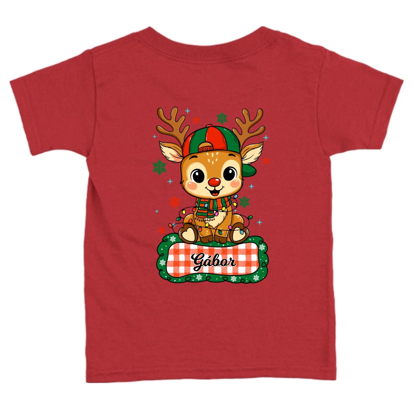 Szarvas fiú és lány karakterrel, gyerek unisex póló egyedi névvel